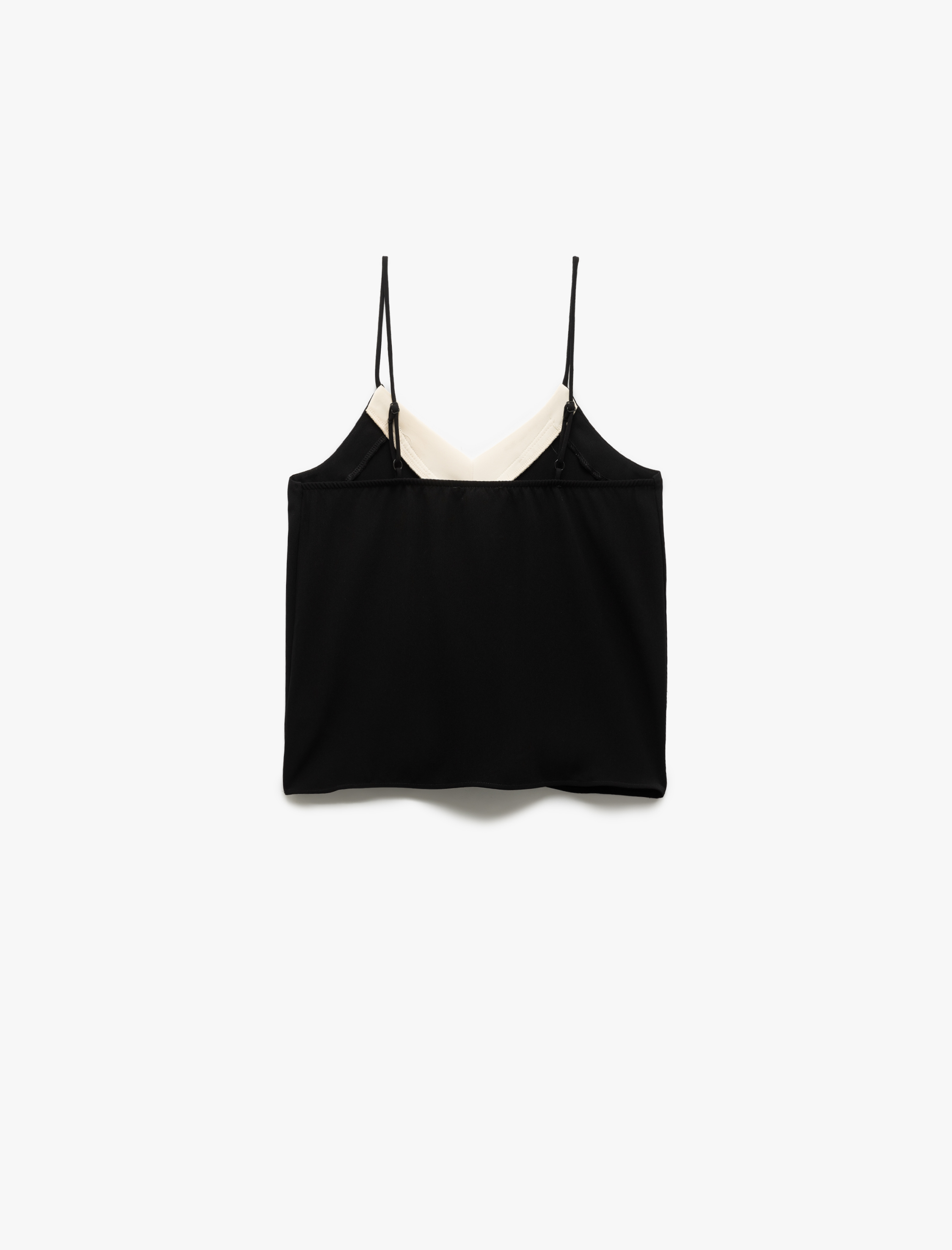   İki Farklı Kumaş Kullanımlı V Yaka İnce Askılı Bluz