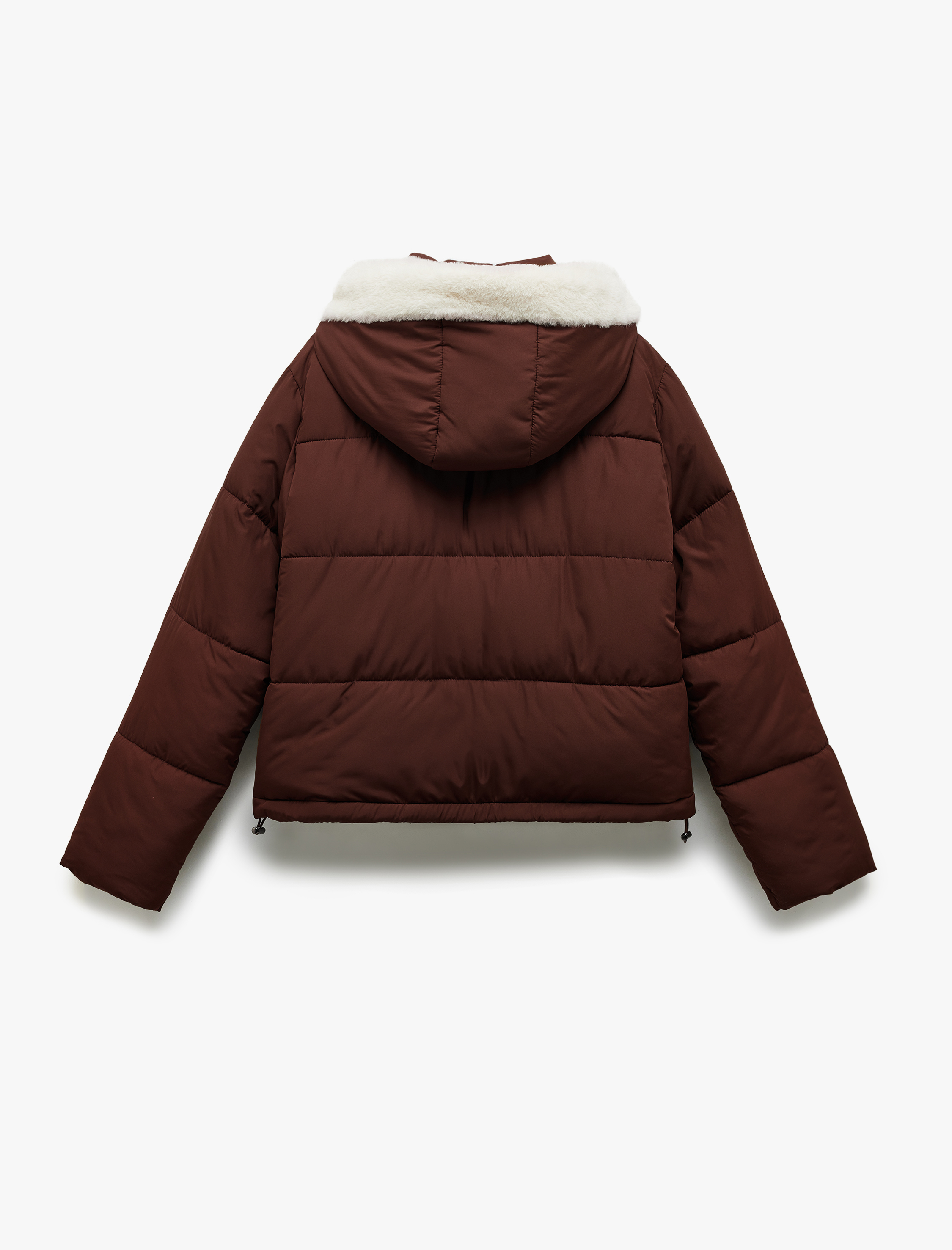   Kapüşonlu Fermuarlı İçi Peluş Çıtçıt Düğmeli Cepli Şişme Mont