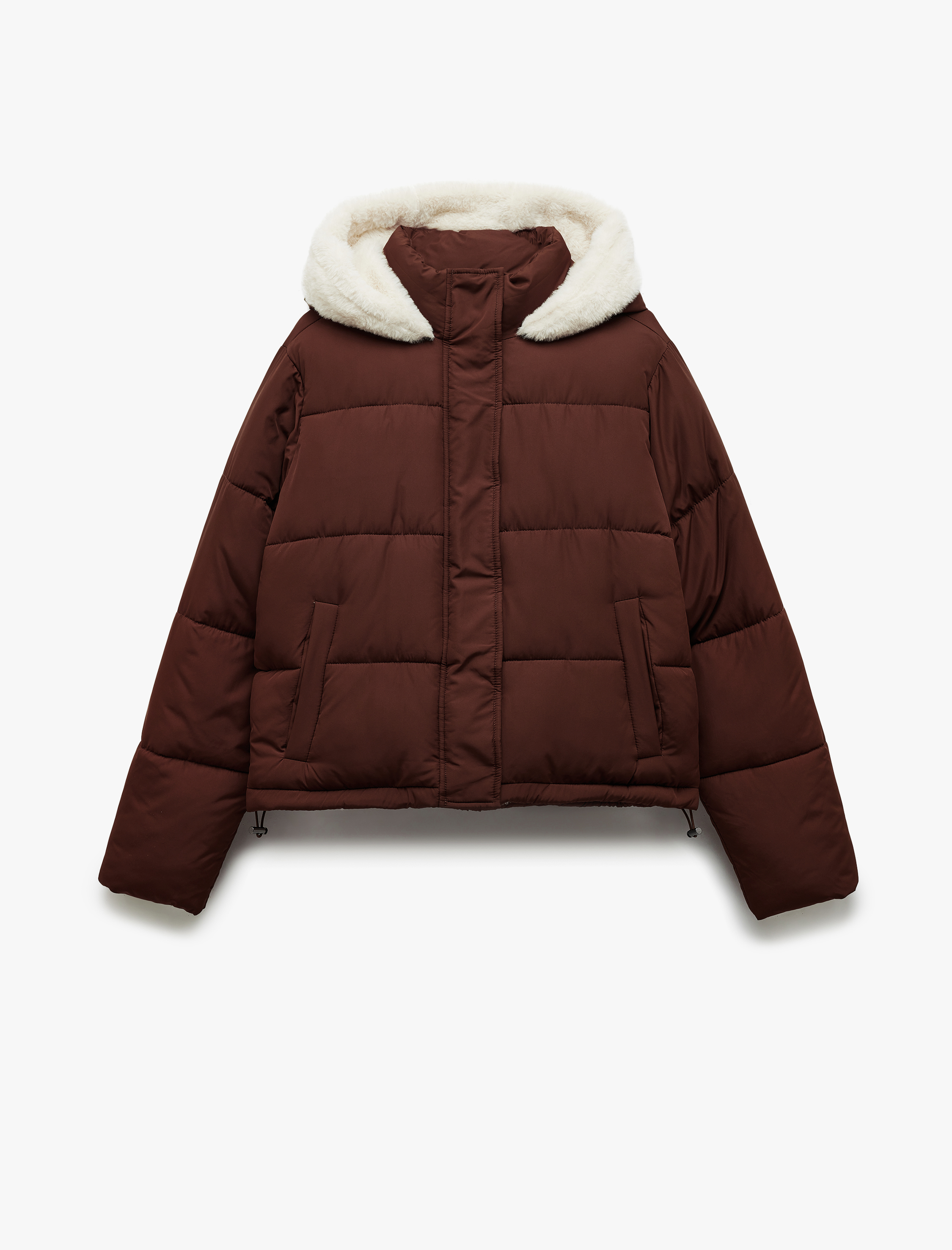   Kapüşonlu Fermuarlı İçi Peluş Çıtçıt Düğmeli Cepli Şişme Mont