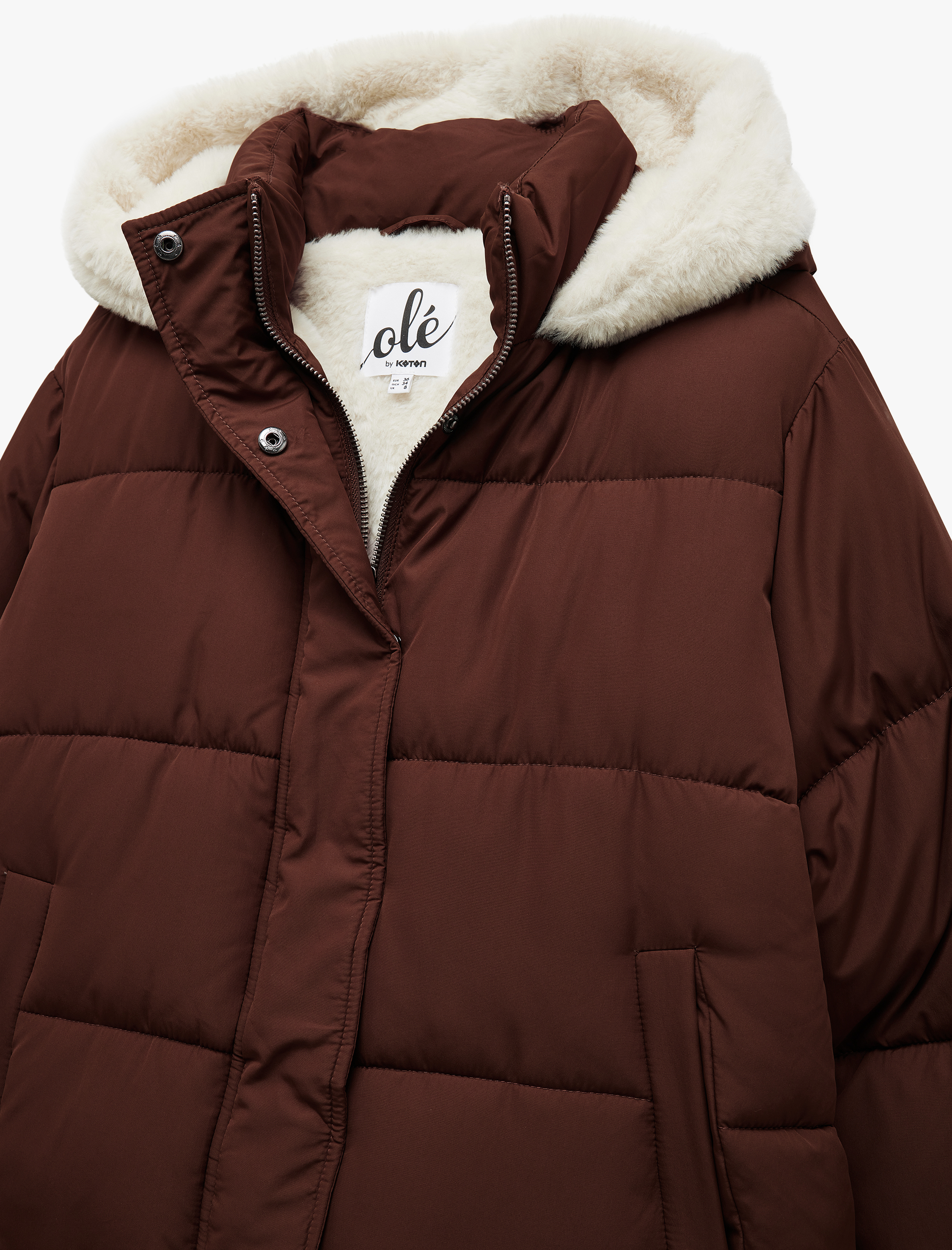   Kapüşonlu Fermuarlı İçi Peluş Çıtçıt Düğmeli Cepli Şişme Mont