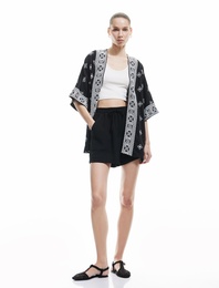 Viskon Yarım Kollu Etnik Kimono