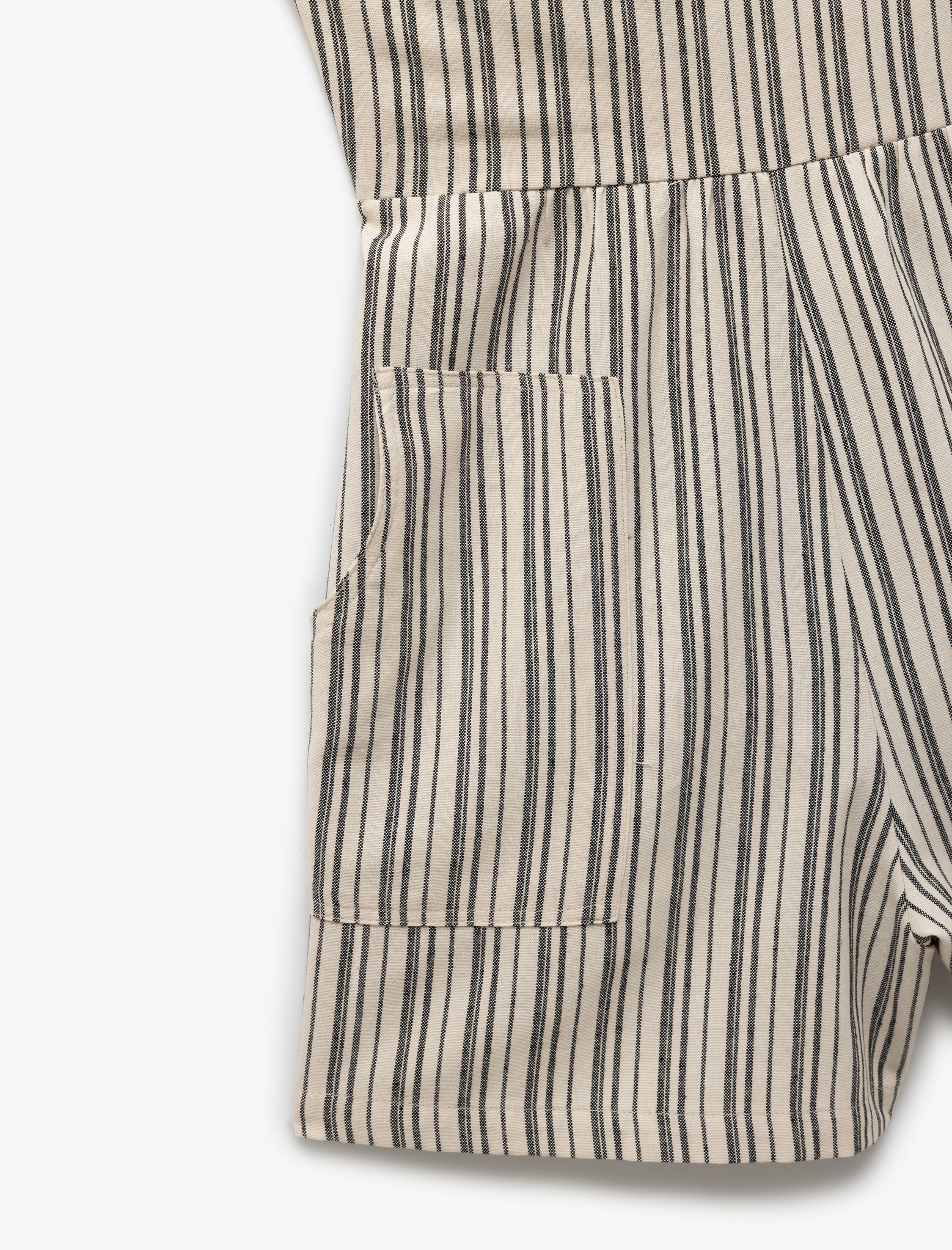   Viskon Karışımlı Sırt Detaylı Cepli Çizgili Mini Salopet Tulum