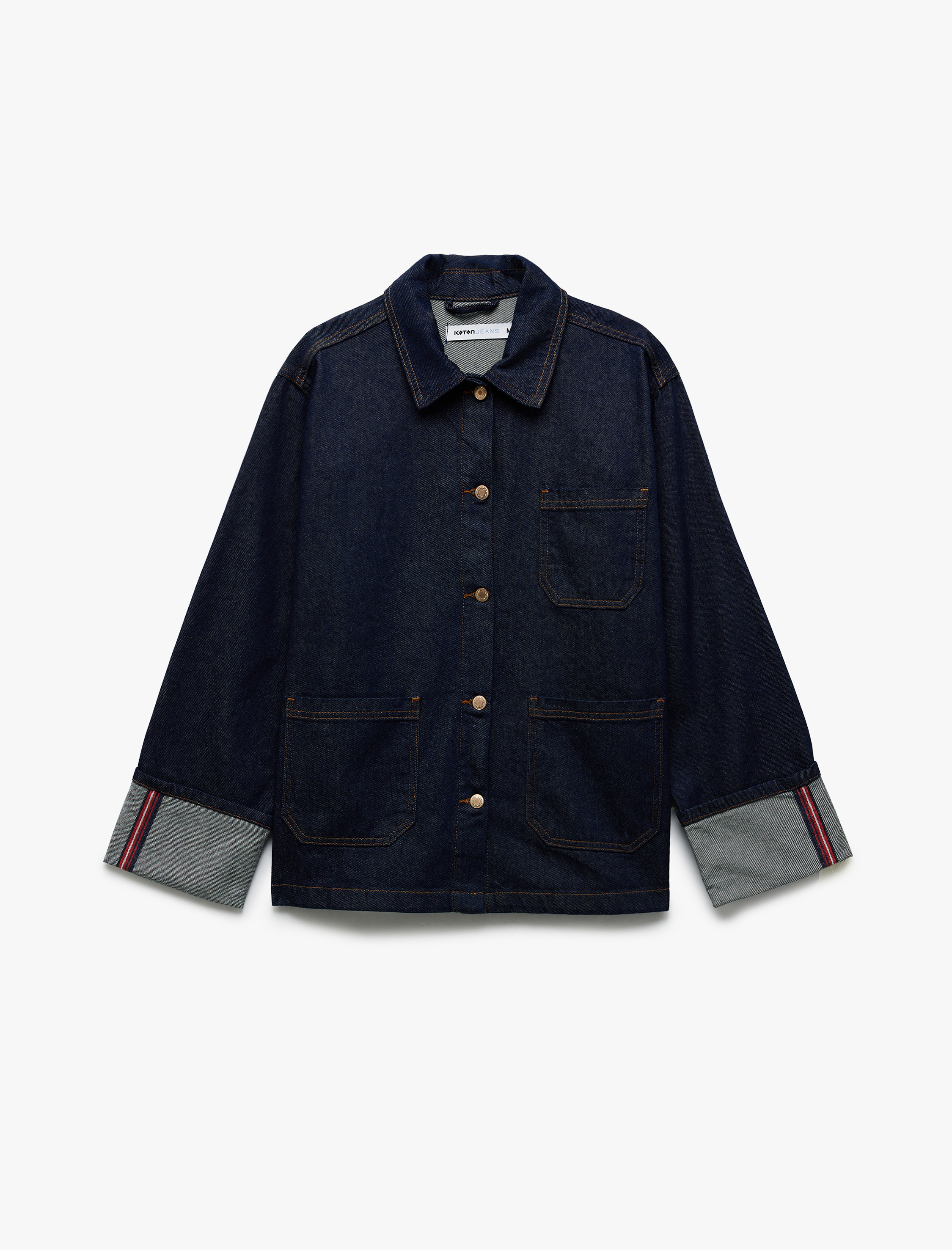   Pamuklu Cep Detaylı Klasik Yaka Düğmeli Denim Ceket