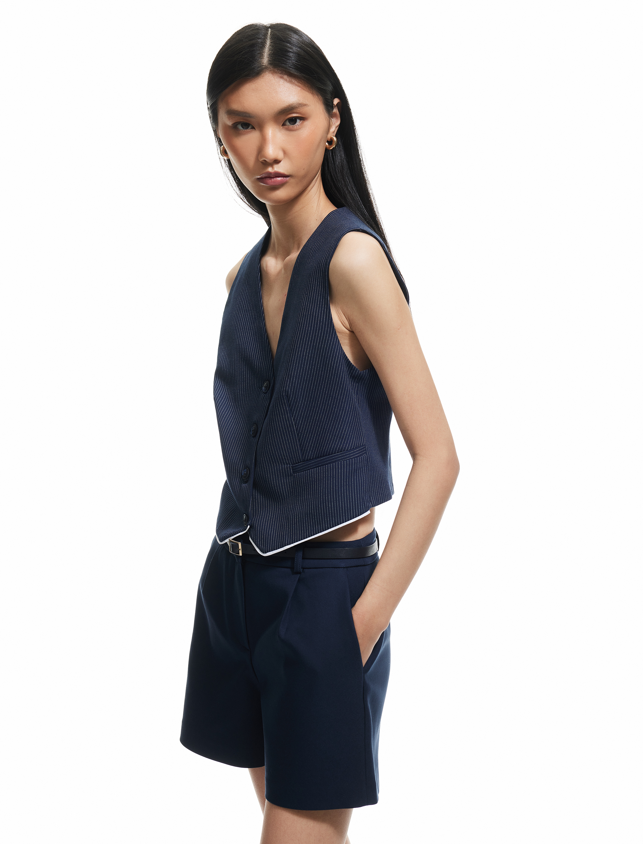 Regular Fit Kemerli Yüksek Bel Mini Şort