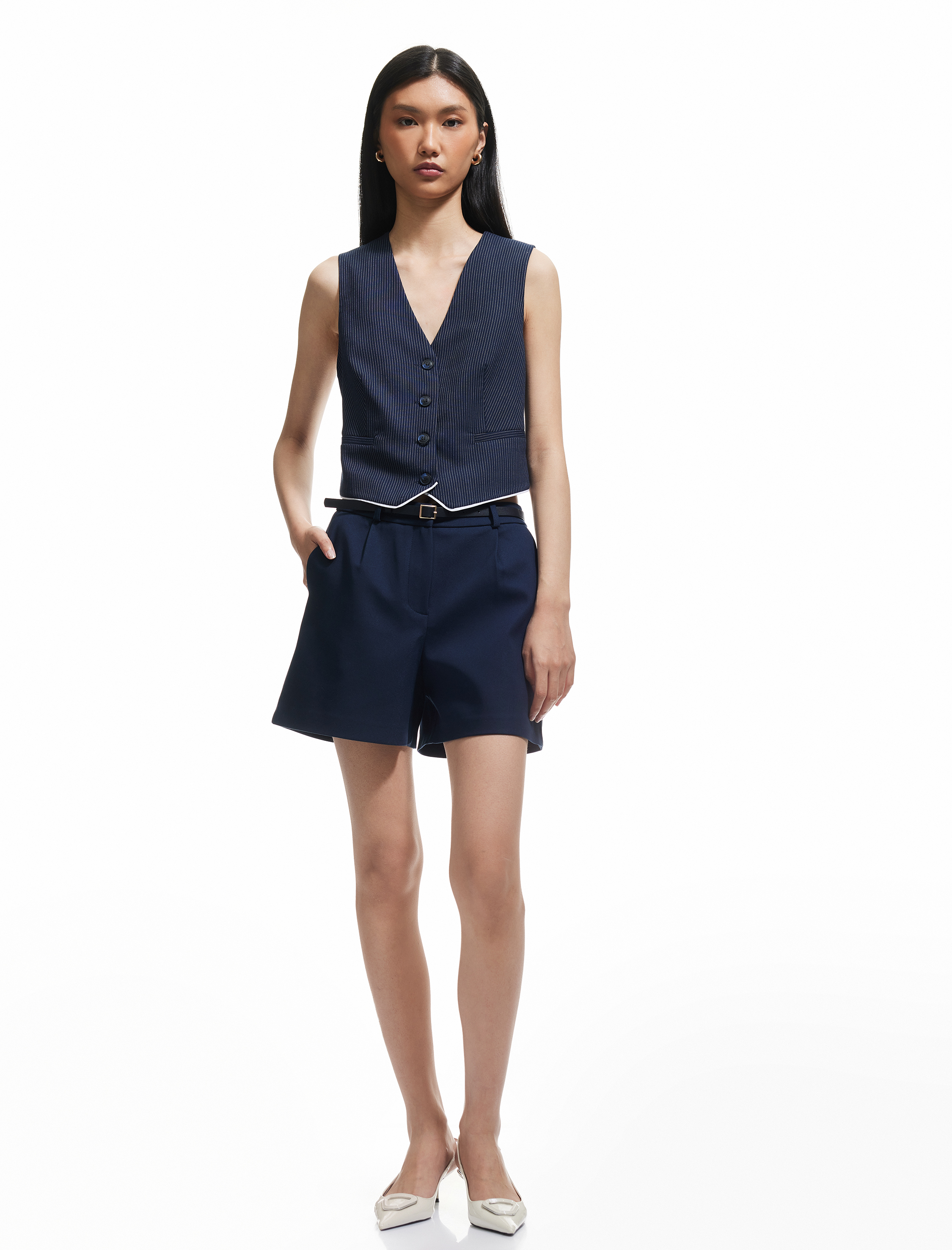 Regular Fit Kemerli Yüksek Bel Mini Şort