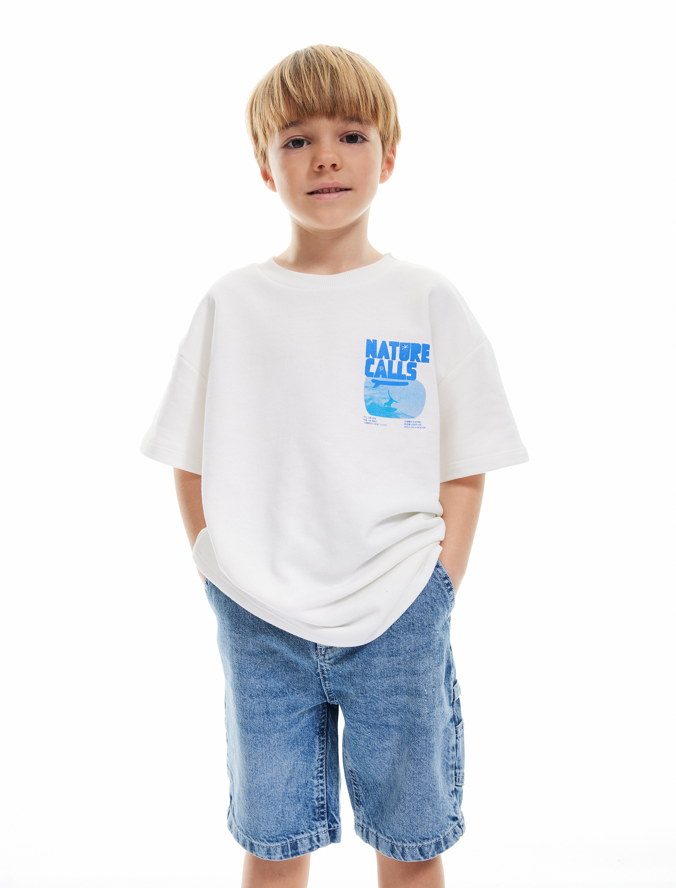  Erkek Çocuk Slogan Baskılı Bisiklet Yaka Pamuklu Oversize Tişört