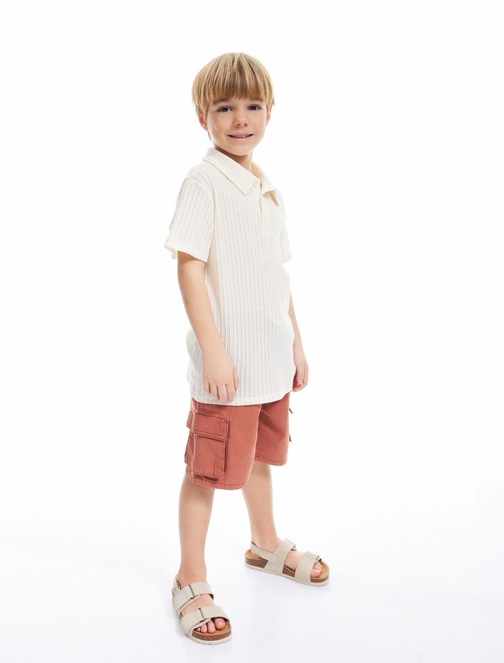 Erkek Çocuk Pamuklu Beli Bağlamalı Cep Detaylı Kargo Şort