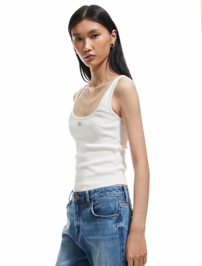  Pamuklu Slim Fit Kelebek Taş Detaylı Basic Atlet