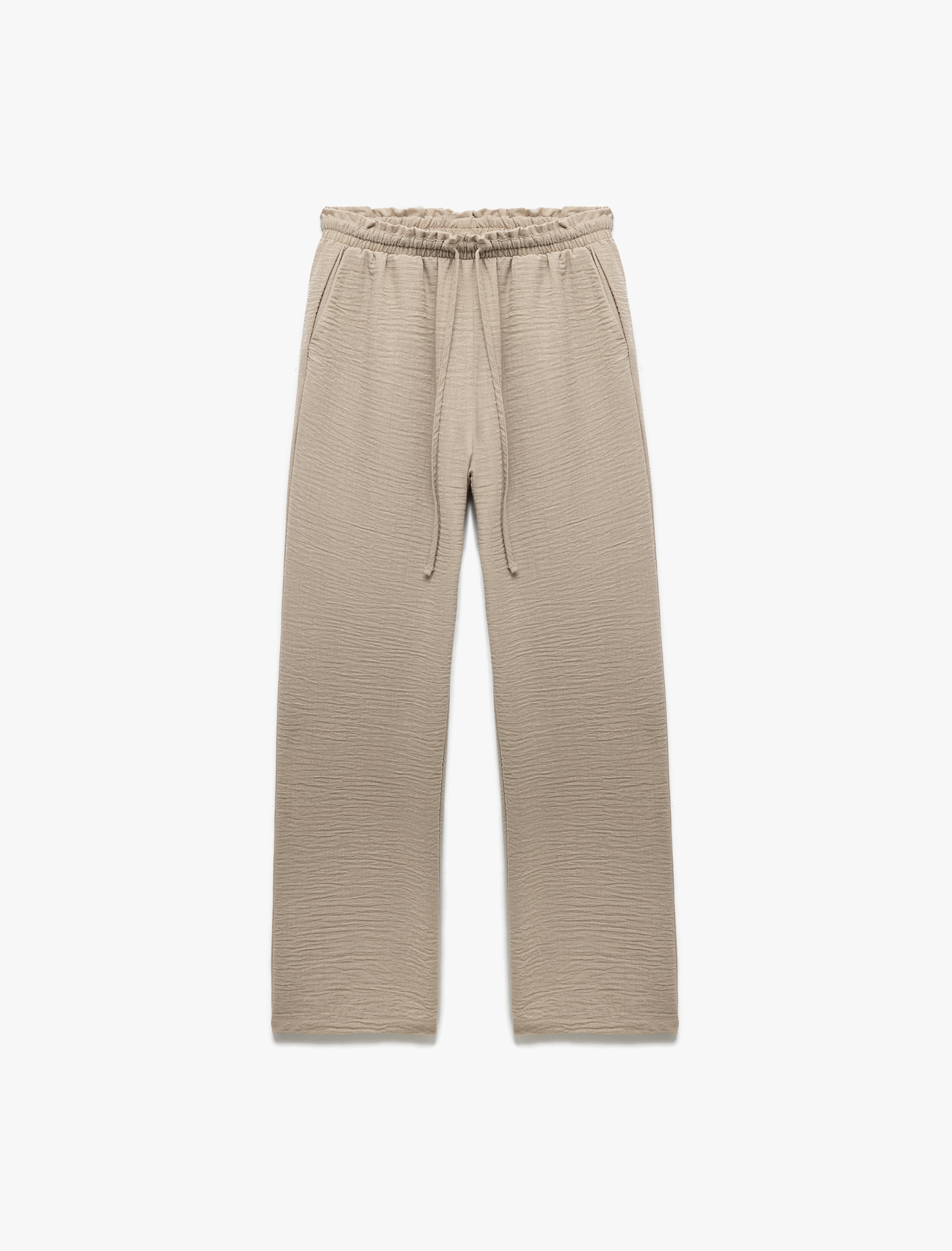   Beli Bağlamalı Lastikli Cepli Bol Paça Pantolon