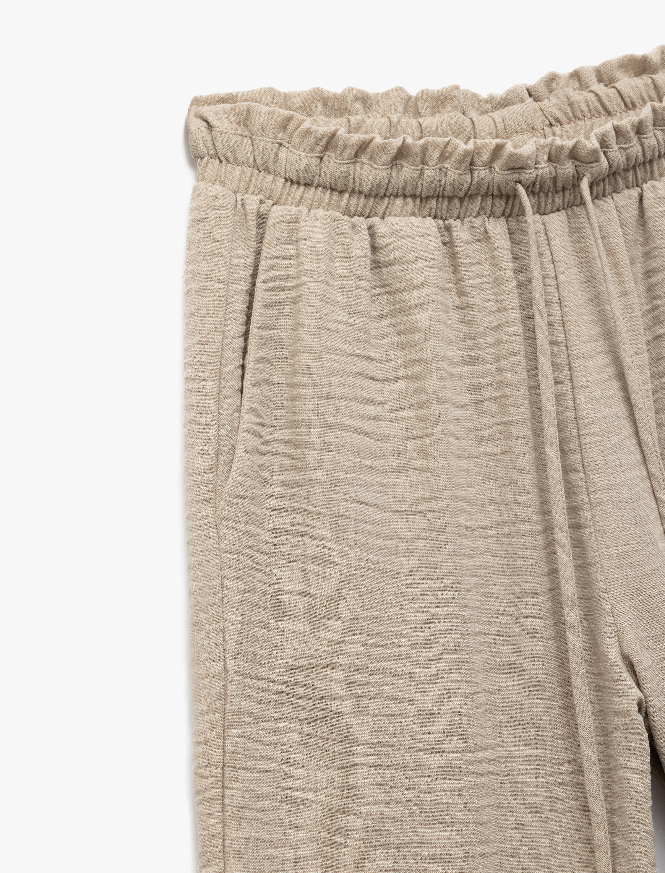   Beli Bağlamalı Lastikli Cepli Bol Paça Pantolon