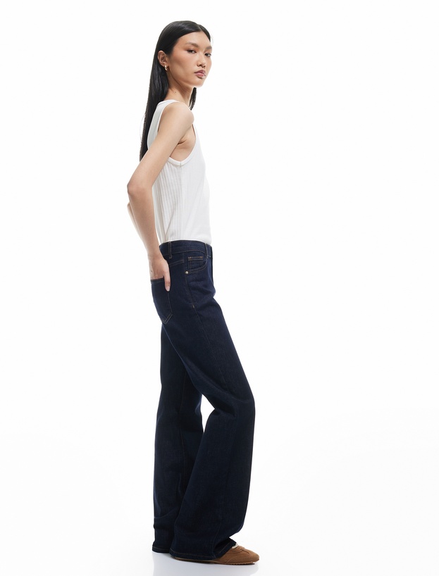 Yüksek Bel Düğmeli Dar Kesim İspanyol Paça Jean Pantolon - Flare Jeans_1