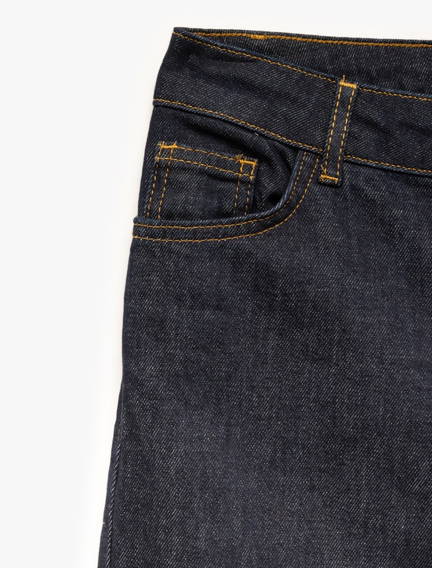 Yüksek Bel Düğmeli Dar Kesim İspanyol Paça Jean Pantolon - Flare Jeans_6