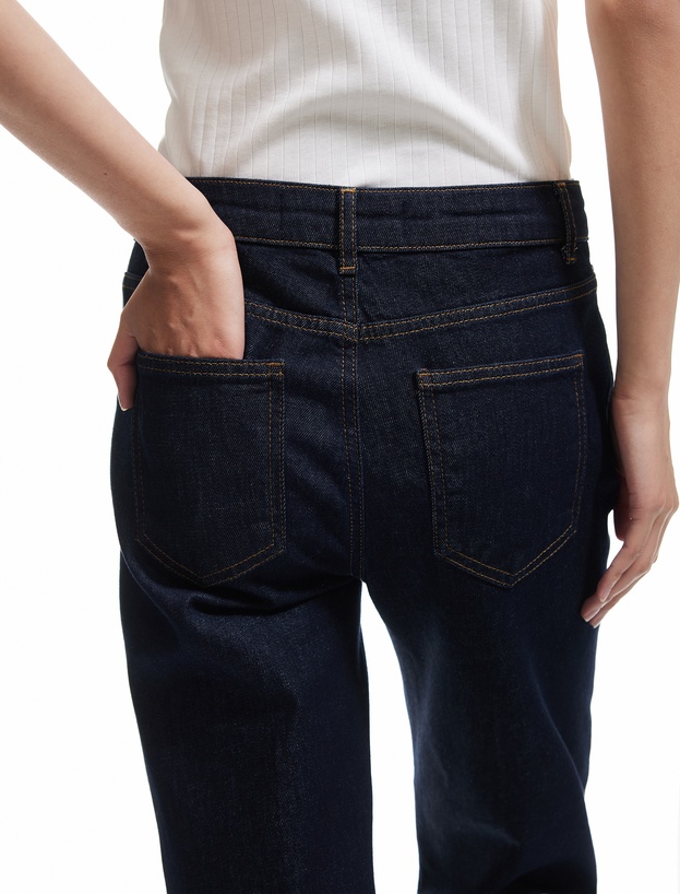 Yüksek Bel Düğmeli Dar Kesim İspanyol Paça Jean Pantolon - Flare Jeans_2