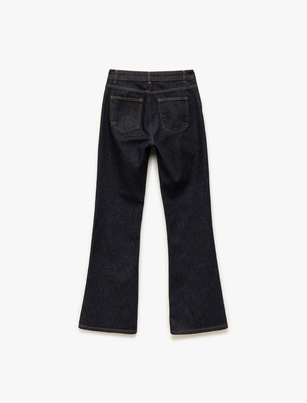 Yüksek Bel Düğmeli Dar Kesim İspanyol Paça Jean Pantolon - Flare Jeans_4