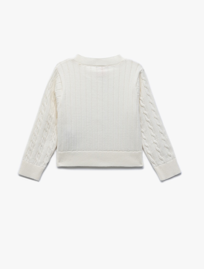 Kız Bebek Uzun Kollu Bisiklet Yaka Fiyonk Detaylı Saç Örgü Triko Hırka