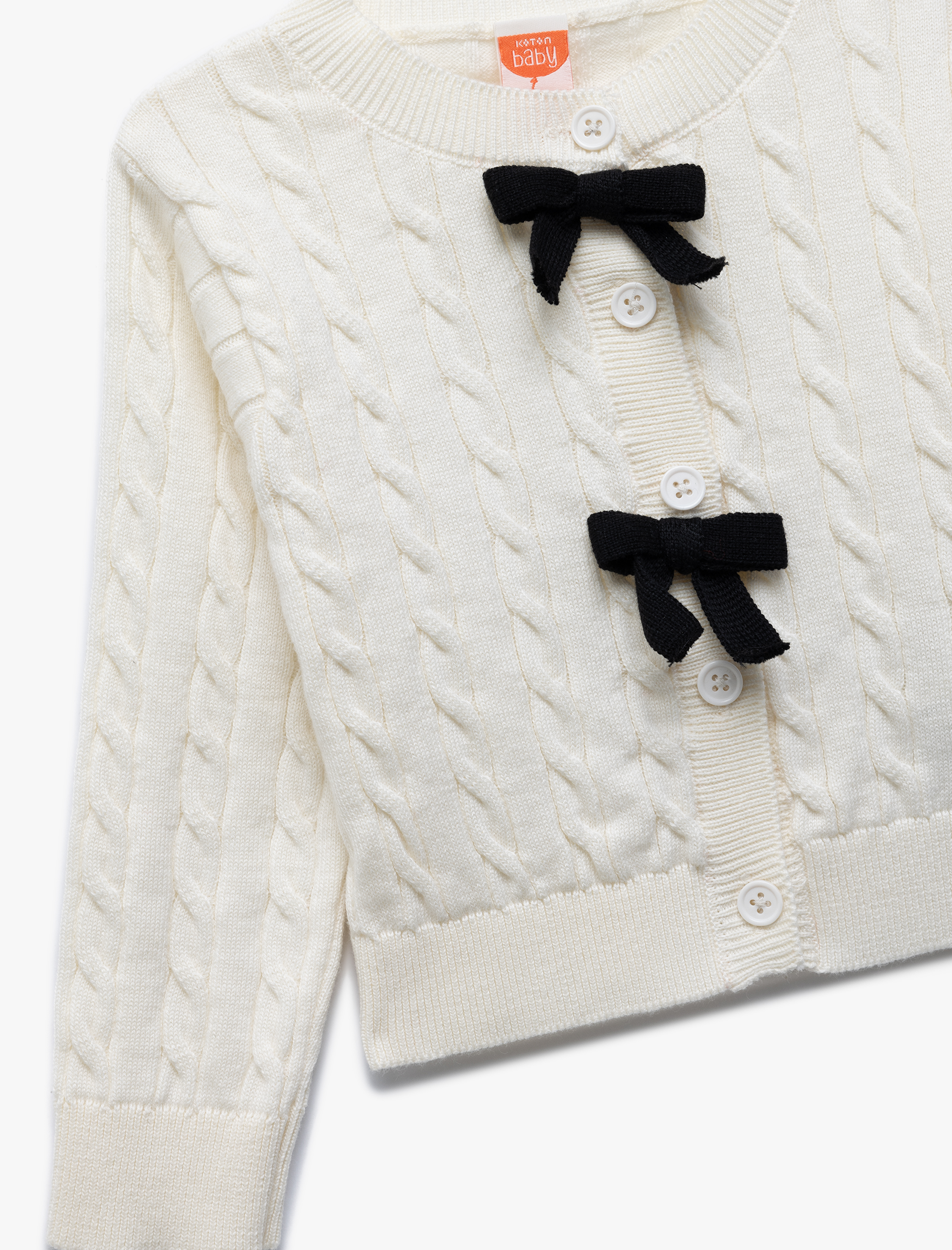  Kız Bebek Uzun Kollu Bisiklet Yaka Fiyonk Detaylı Saç Örgü Triko Hırka