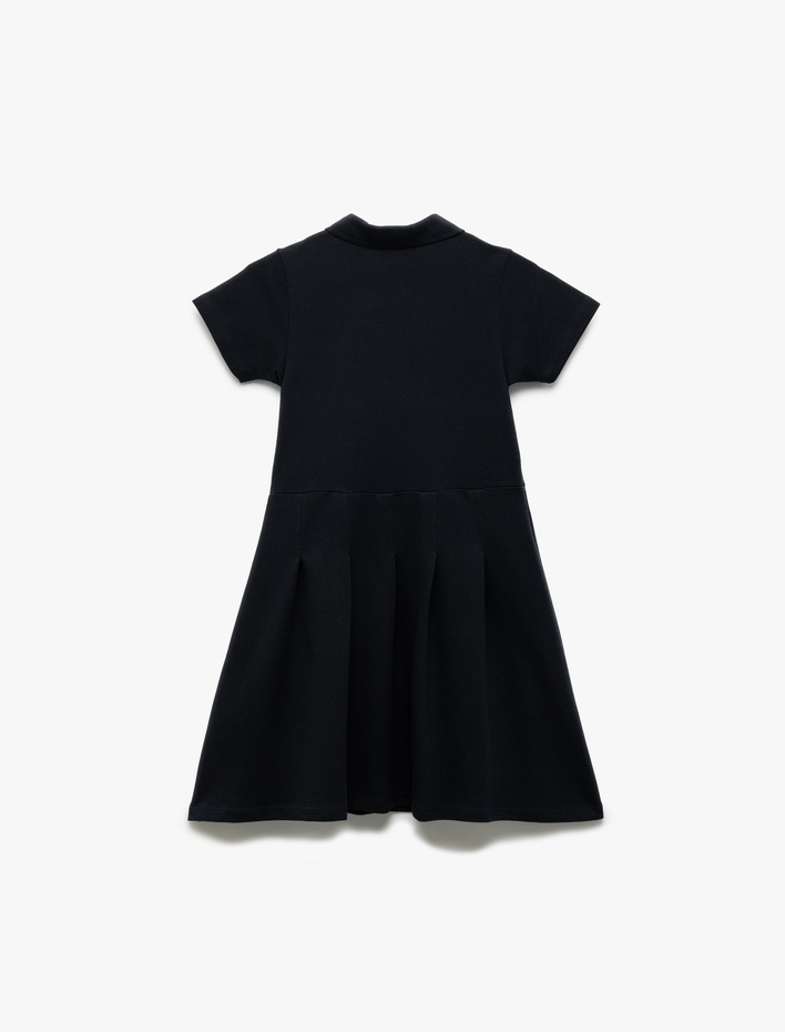 Kız Çocuk Kısa Kollu Düğme Kapamalı Pamuklu Okul Gömlek Elbise