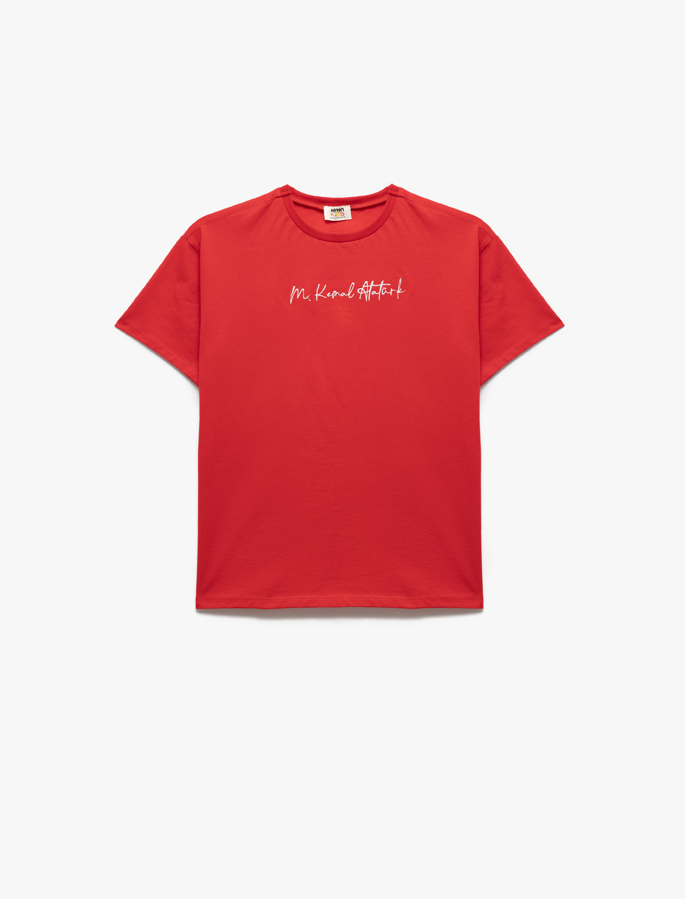  Erkek Çocuk Kısa Kollu Bisiklet Yaka Mustafa Kemal Atatürk Nakışlı Tişört