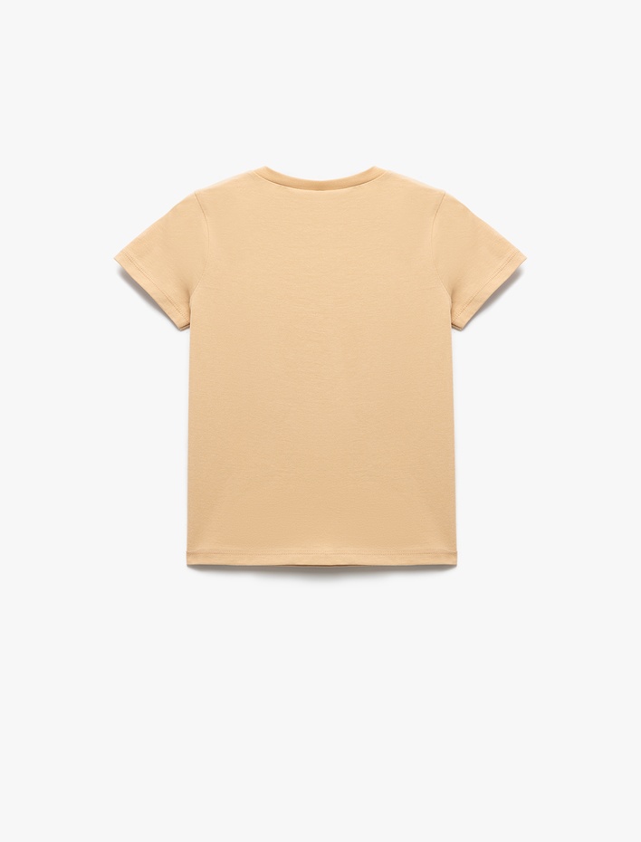 Kız Çocuk Pamuklu Kısa Kollu Bisiklet Yaka Fiyonk Baskılı Tişört