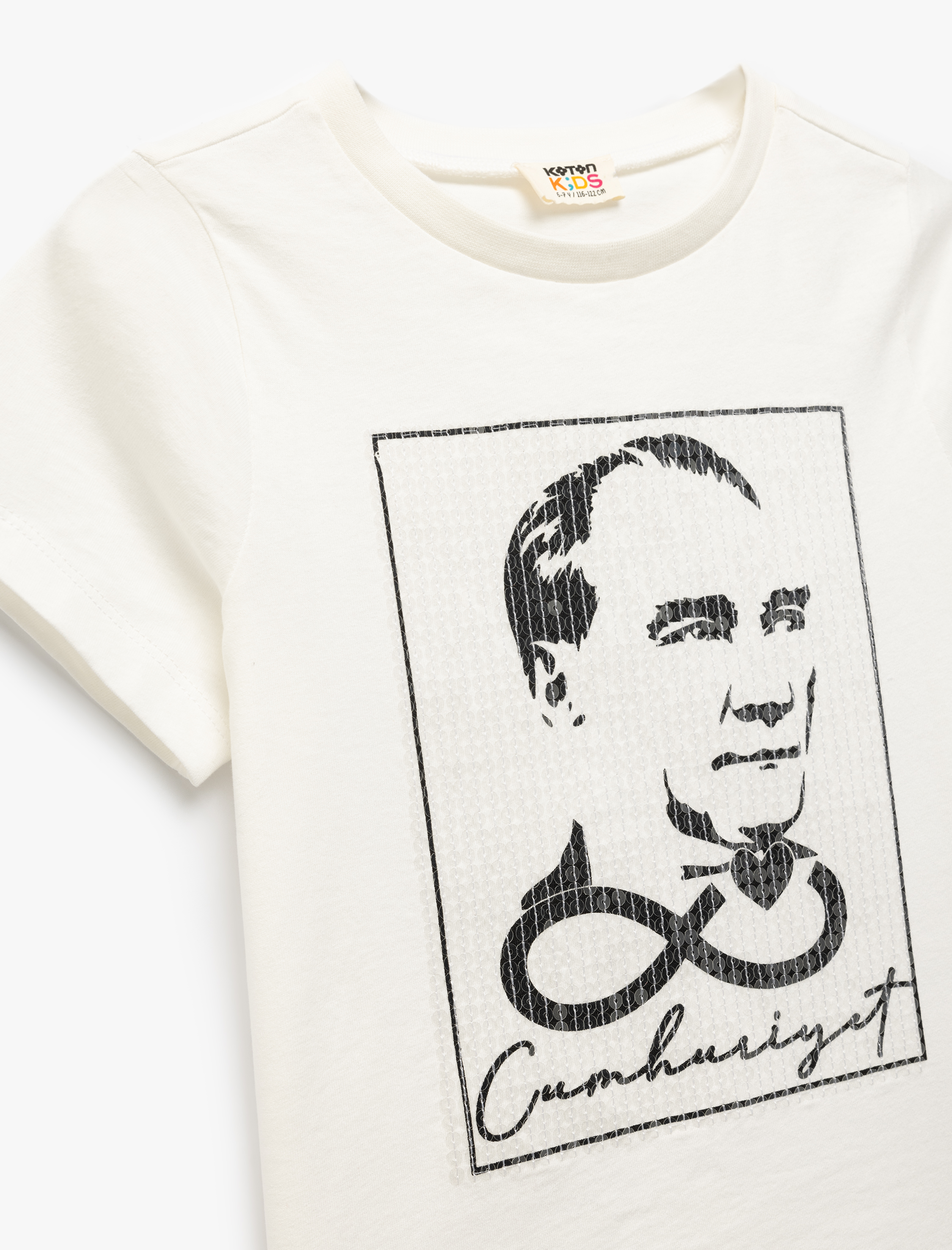  Kız Çocuk Pamuklu Kısa Kollu Bisiklet Yaka Atatürklü Tişört