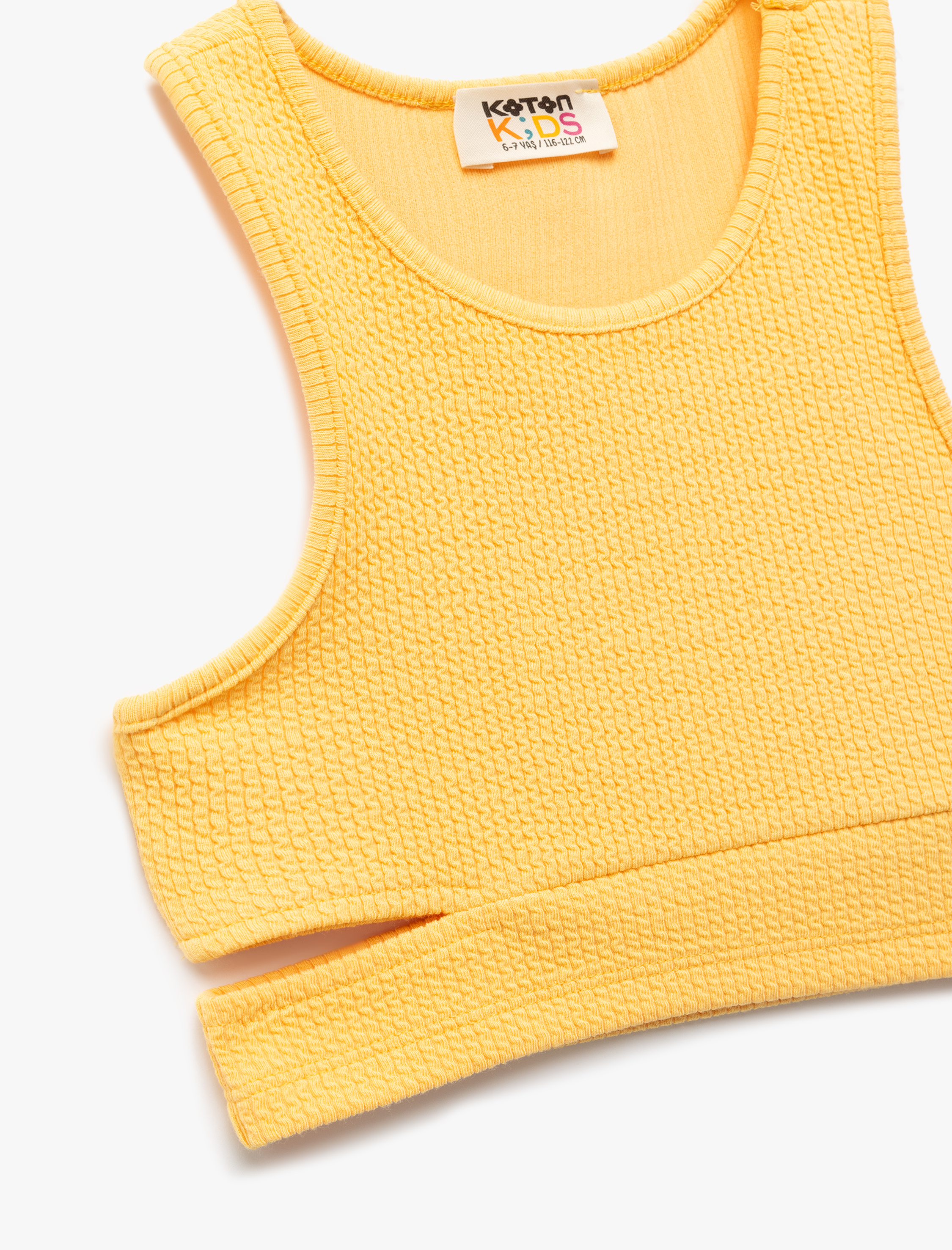  Kız Çocuk Pencere Detaylı Slim Fit Bürümcük Kolsuz Bisiklet Yaka Crop Atlet