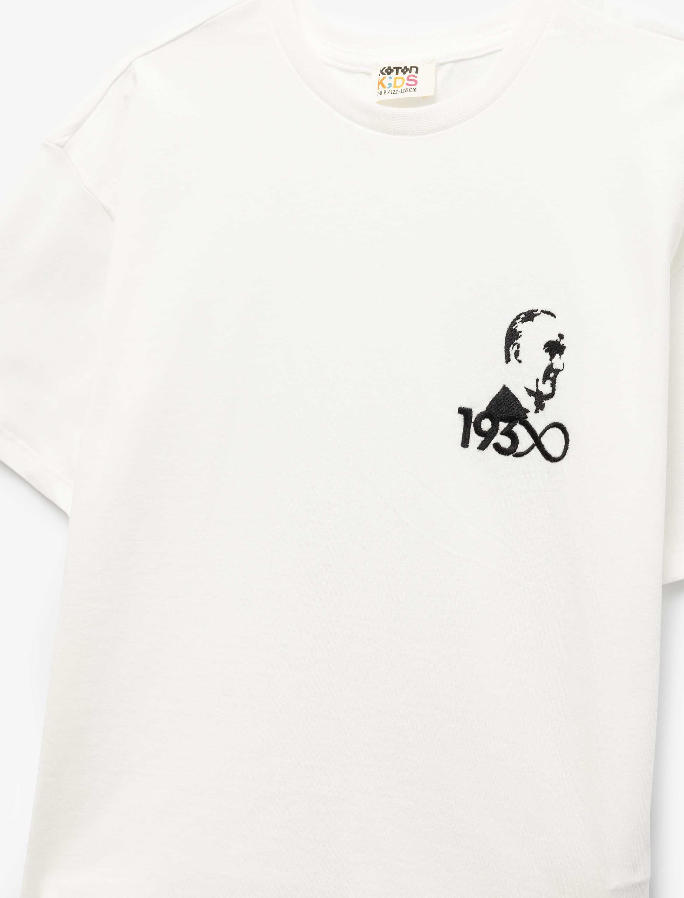  Kız Çocuk Pamuklu Kısa Kollu Bisiklet Yaka Mustafa Kemal Atatürk Nakışlı Tişört