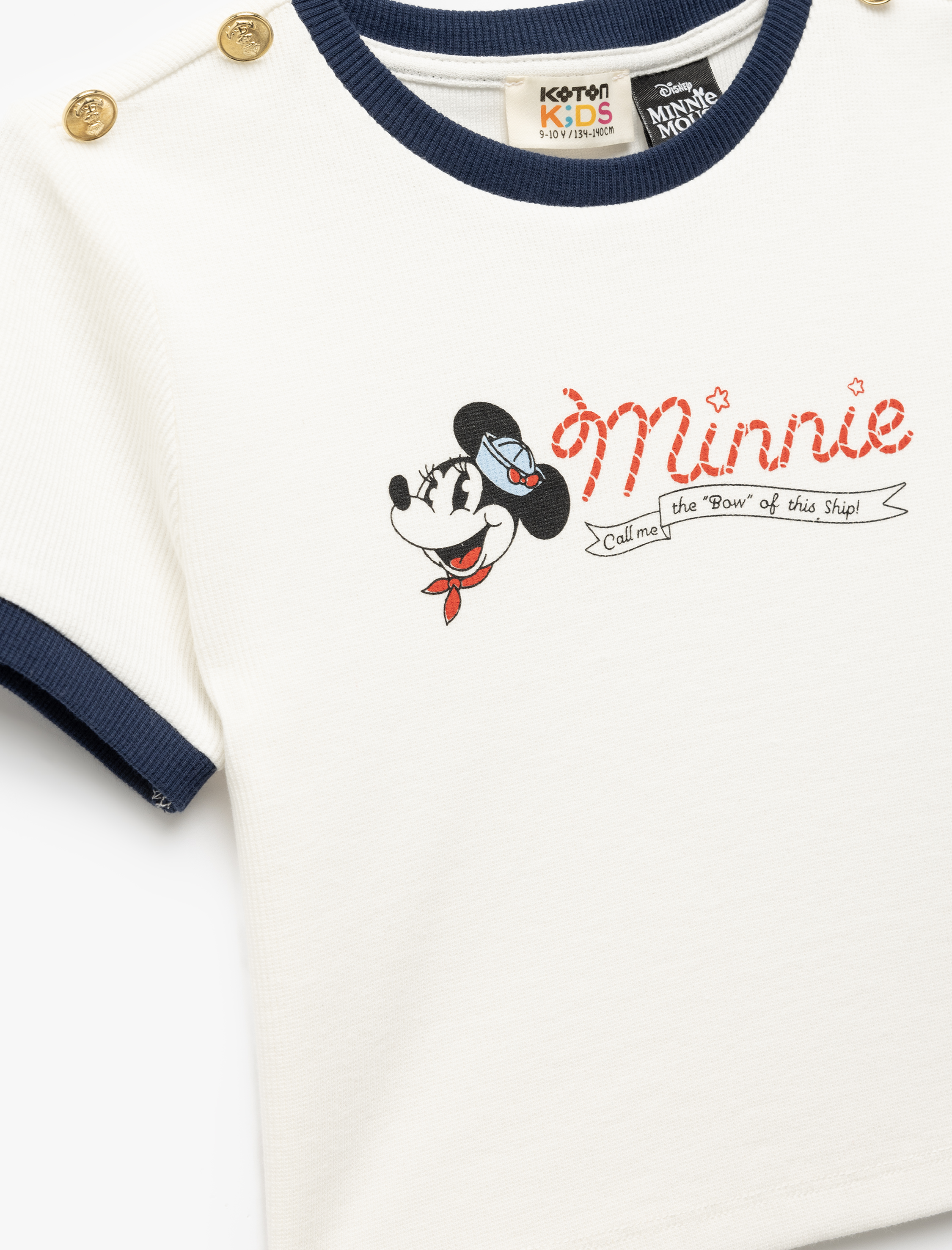  Kız Çocuk Minnie Mouse Lisanslı Biyeli Bisiklet Yaka Baskılı Tişört