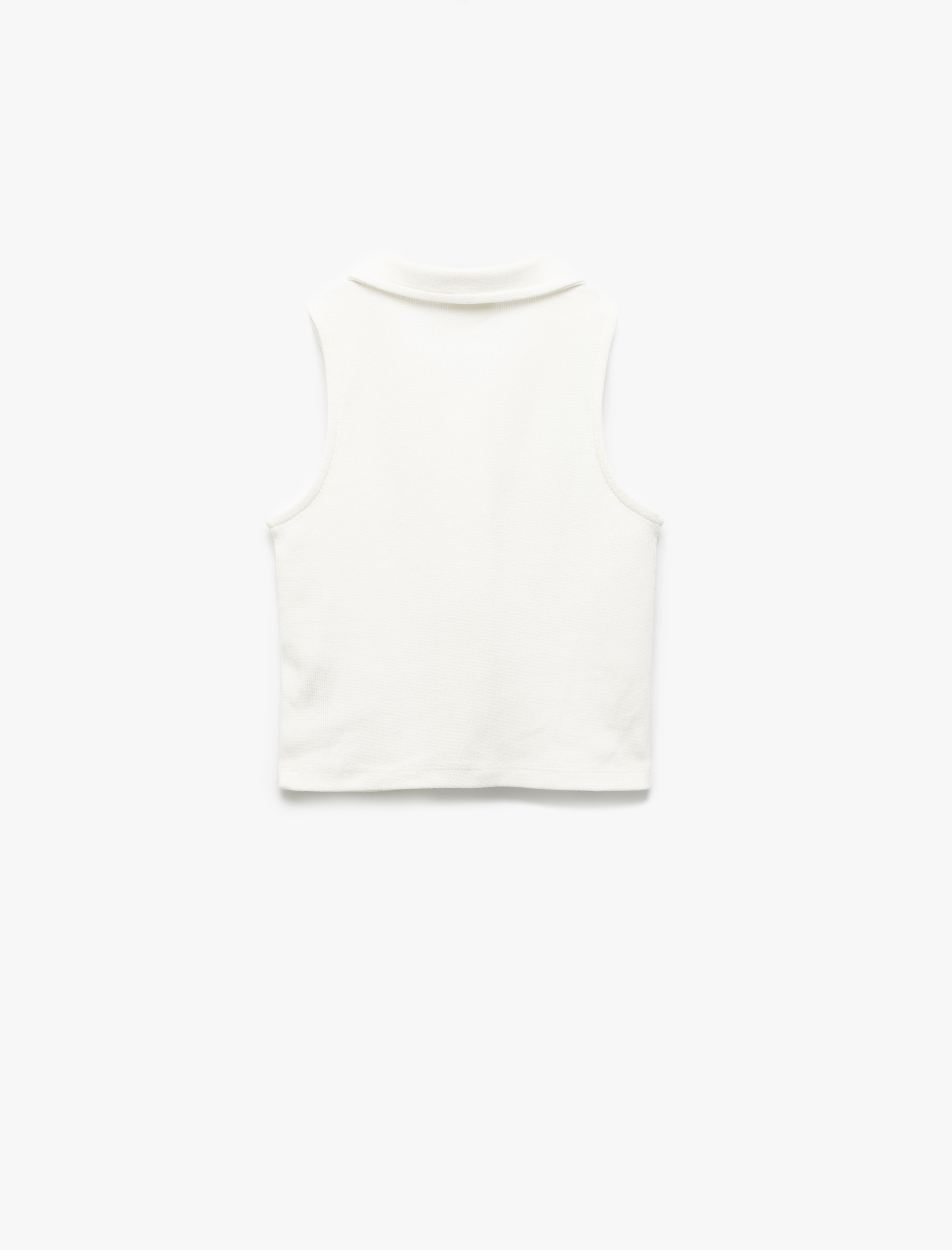  Kız Çocuk Pamuklu Fermuarlı Dar Kesim Gömlek Yaka Kolsuz Crop Atlet