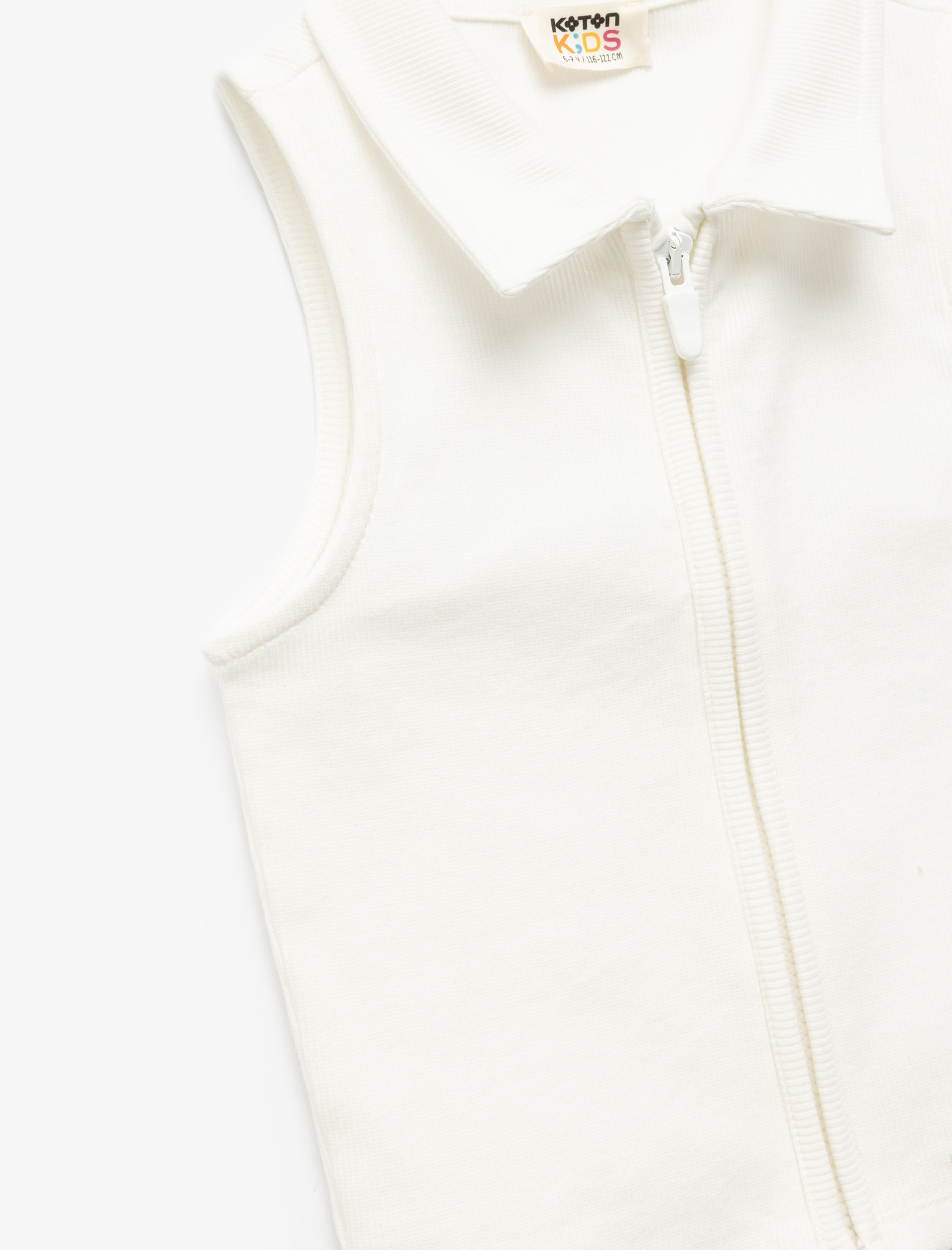  Kız Çocuk Pamuklu Fermuarlı Dar Kesim Gömlek Yaka Kolsuz Crop Atlet