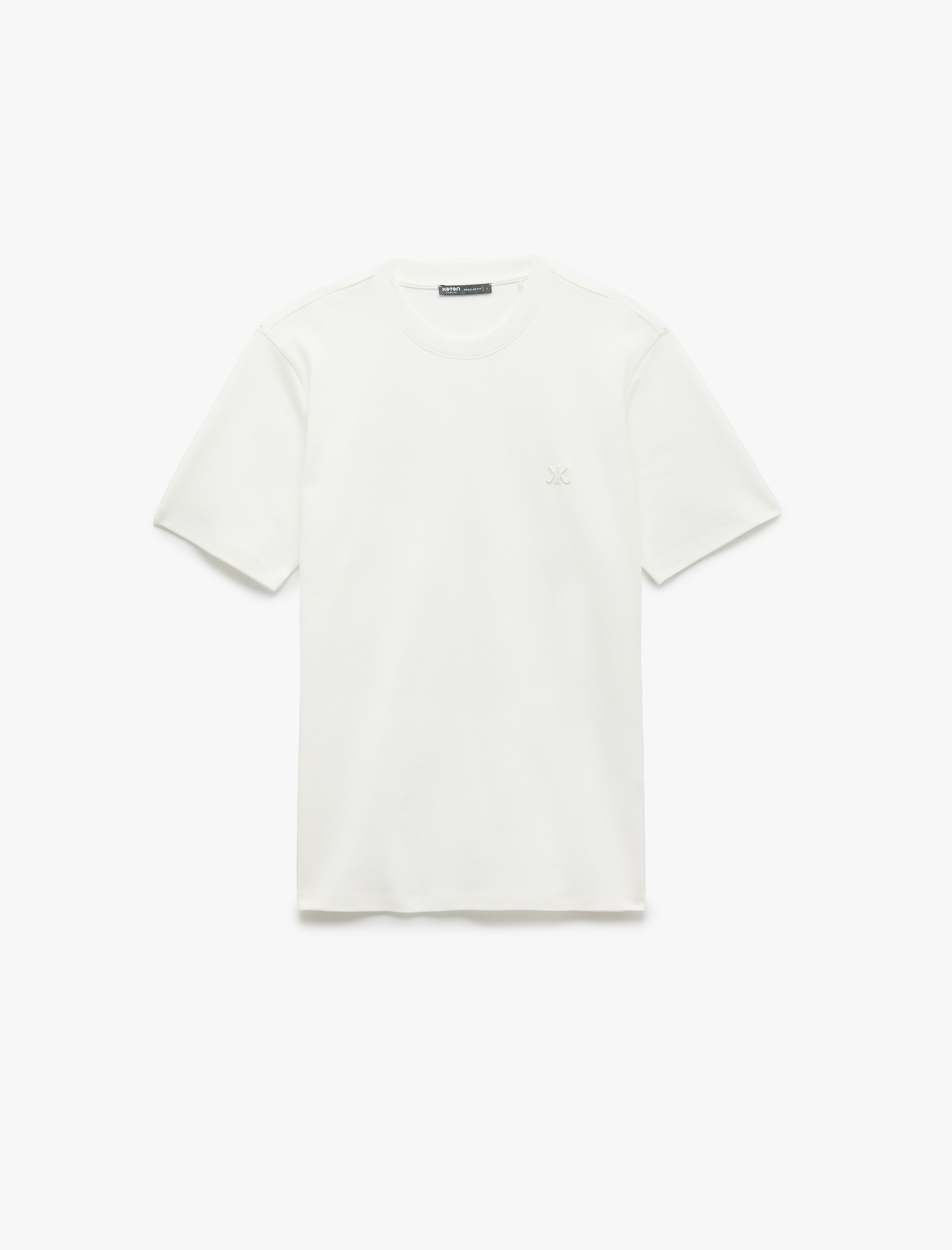   Pamuklu Kısa Kollu Bisiklet Yaka İşleme Detaylı Basic Tişört