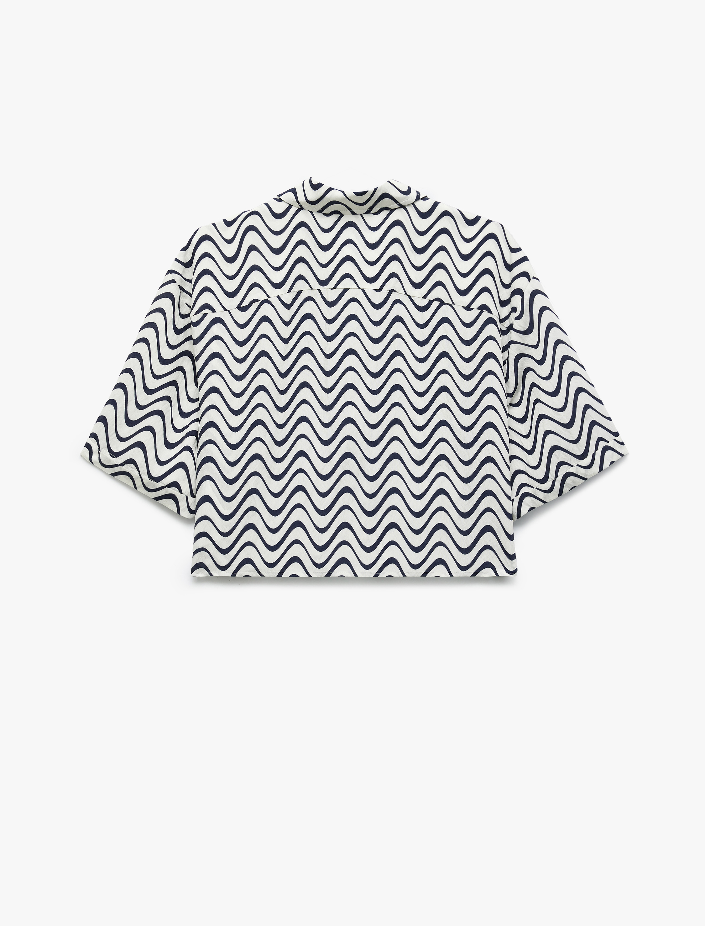   Koton X Sima Tarkan - Viskon Kumaş Kısa Kollu Desenli Crop Gömlek