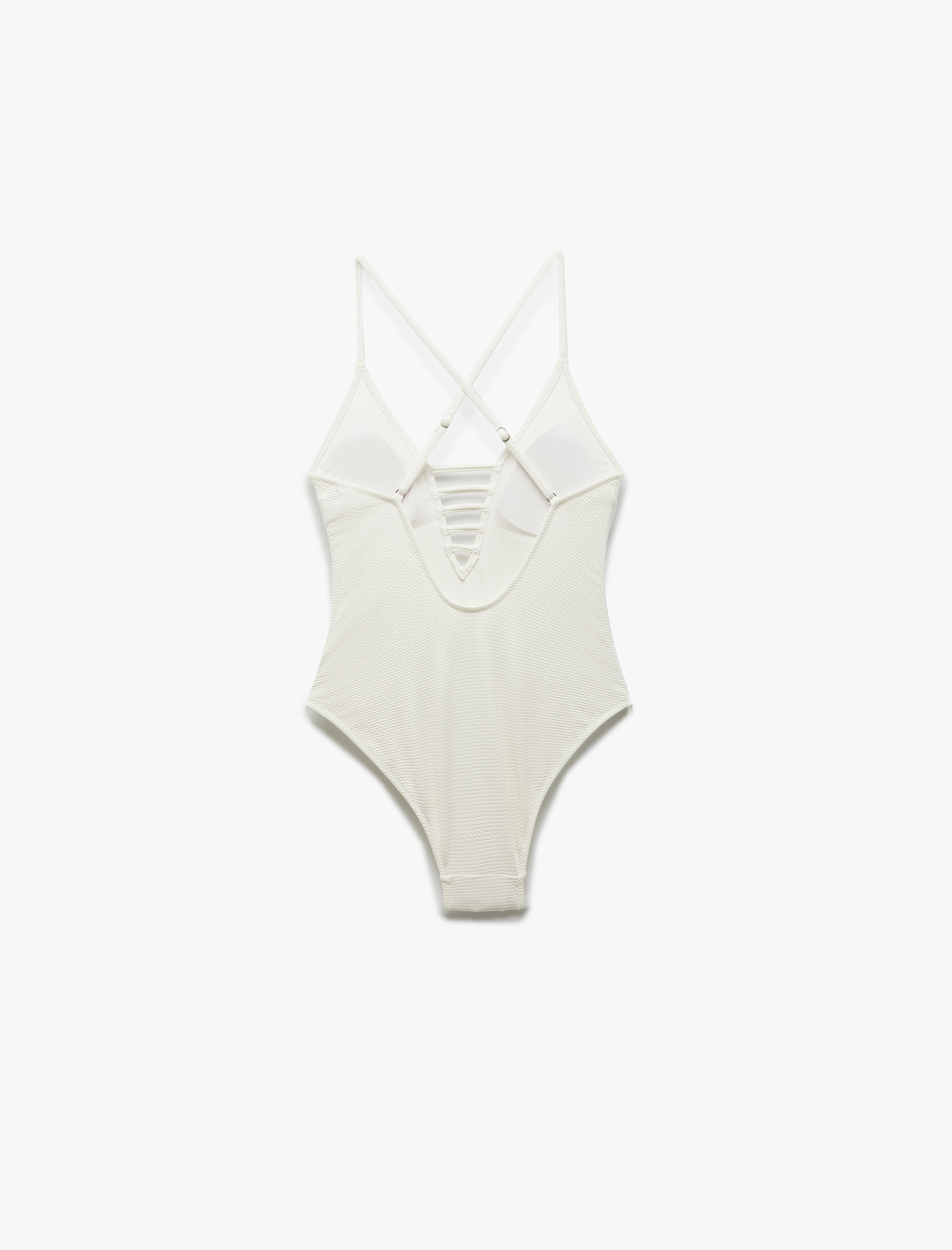   Dokulu Çapraz Askılı Derin V Yaka Mayo