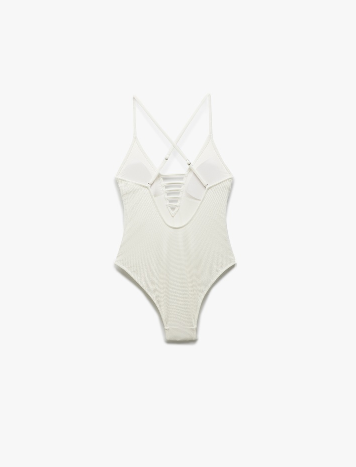  Dokulu Çapraz Askılı Derin V Yaka Mayo