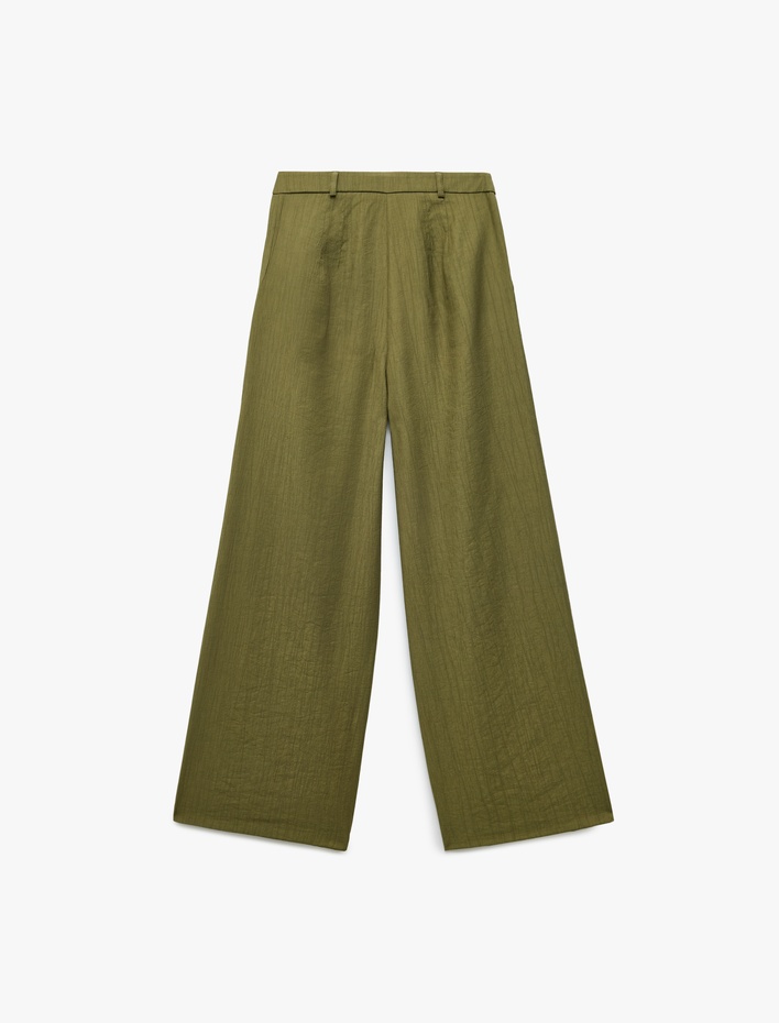  Koton X Sima Tarkan - Crinkle Kumaş Cepli Düz Bol Paça Palazzo Pantolon