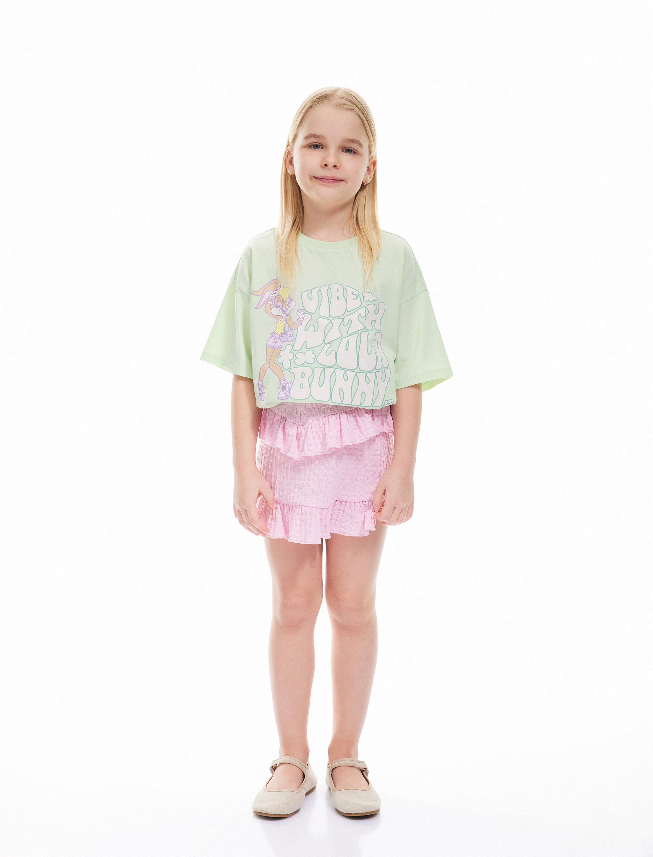  Kız Çocuk Lisanslı Lola Bunny Baskılı Pamuklu Kısa Kollu Tişört