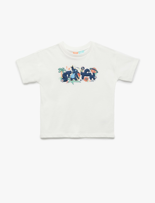 Stitch Lisanslı Pamuklu Kısa Kollu Baskılı Tişört_0