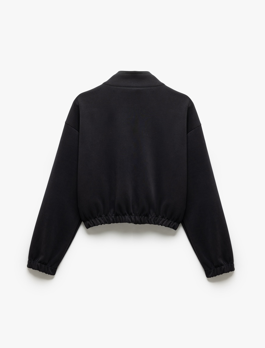   Bomber Ceket Crop Kalın Modal Kumaş Düğmeli Cep Detaylı