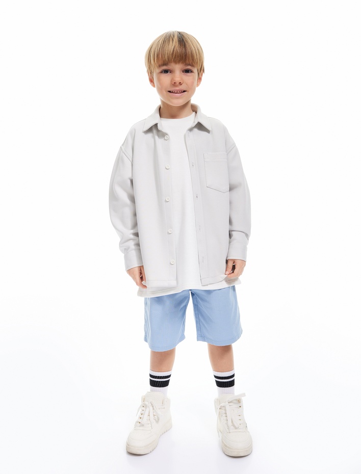 Erkek Çocuk Pamuklu Beli Lastikli Düğme Detaylı Basic Şort