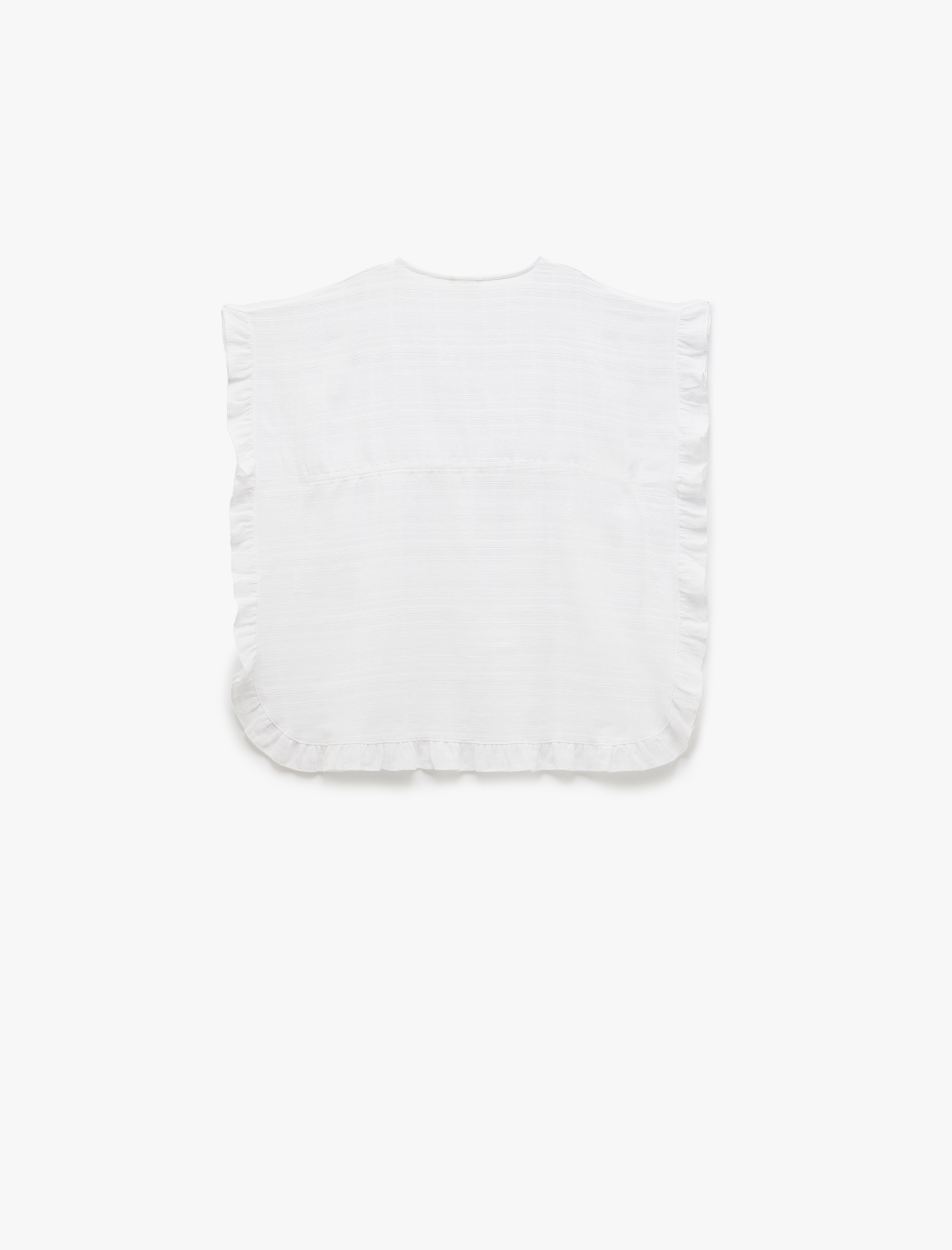 Pamuklu Fırfır Detaylı Bağlamalı Yarasa Kol Müslin Mini Plaj Elbisesi