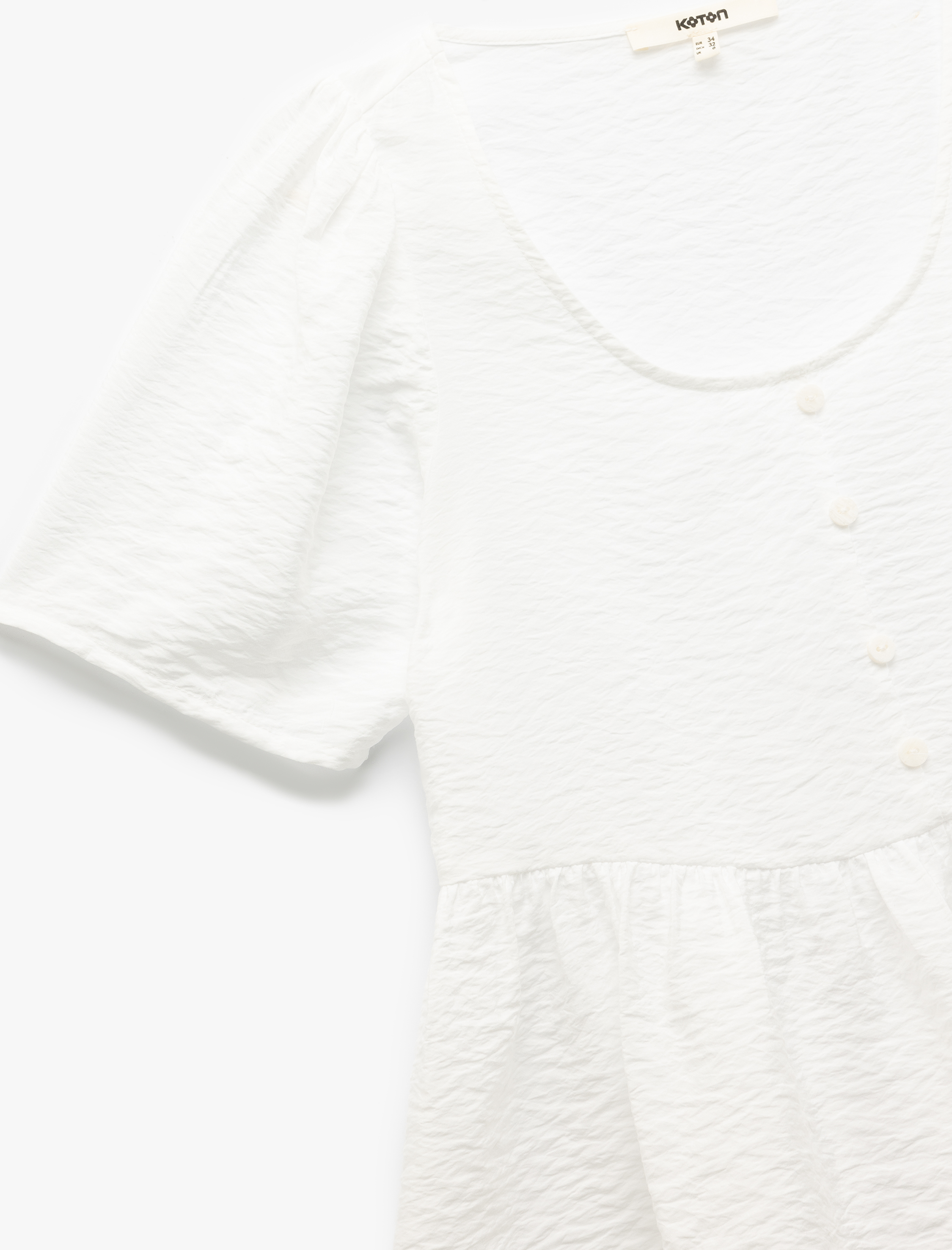   Viskon Kumaş Düğmeli Bisiklet Yaka Kısa Kollu Peplum Bluz