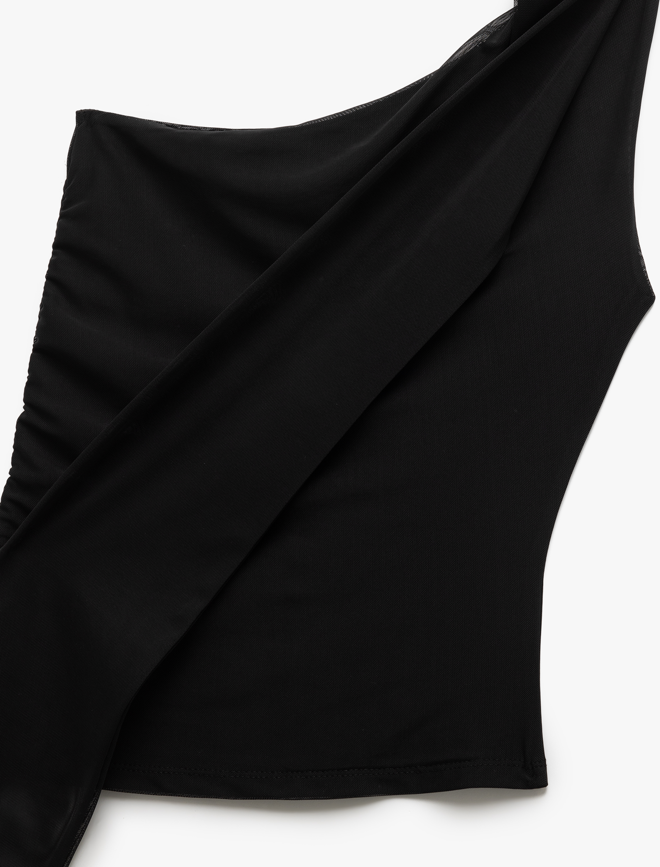   Slim Fit Bağlama Detaylı Tül Detaylı Tek Omuz Bluz