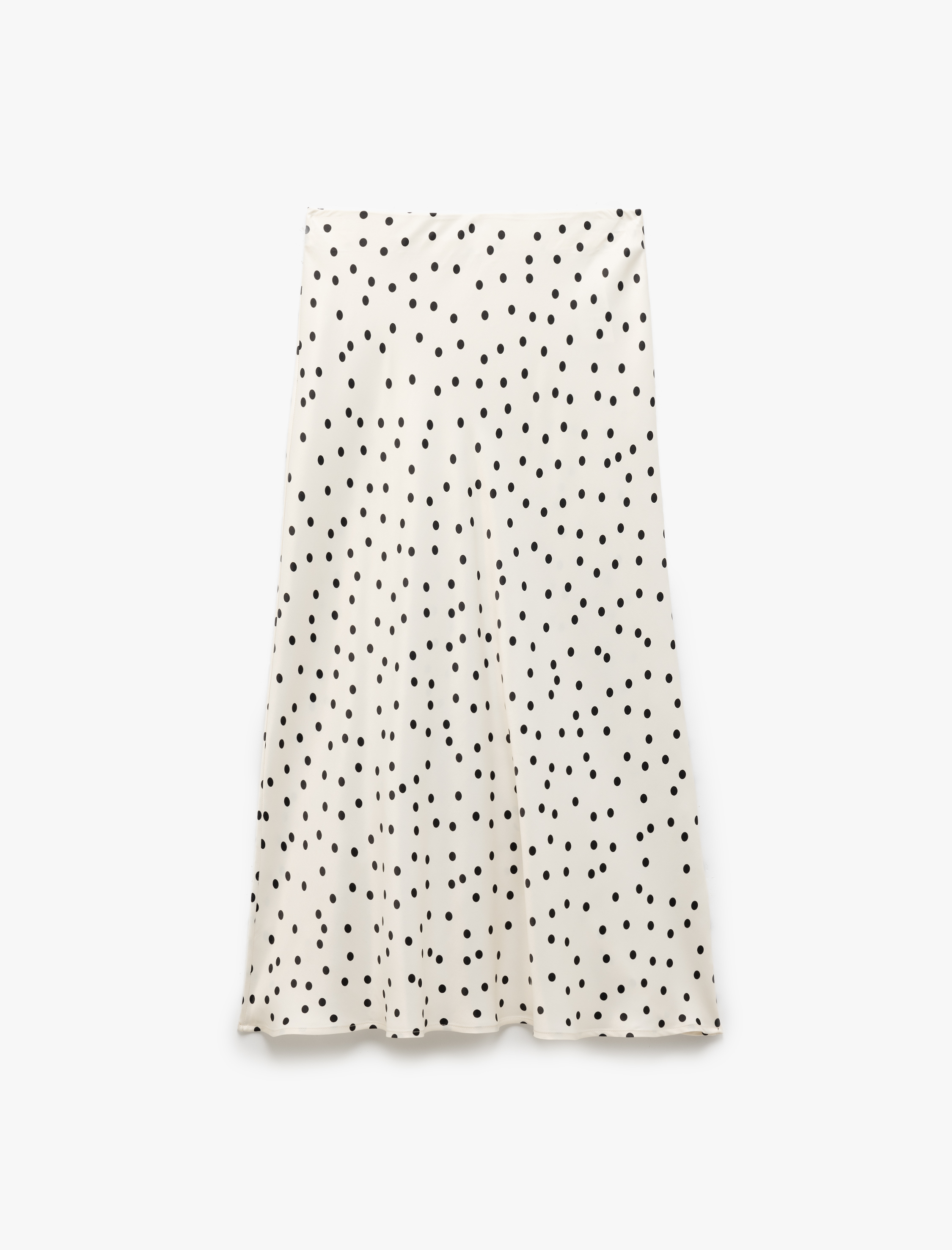   Standart Bel A Kesim Puantiyeli Saten Midi Etek