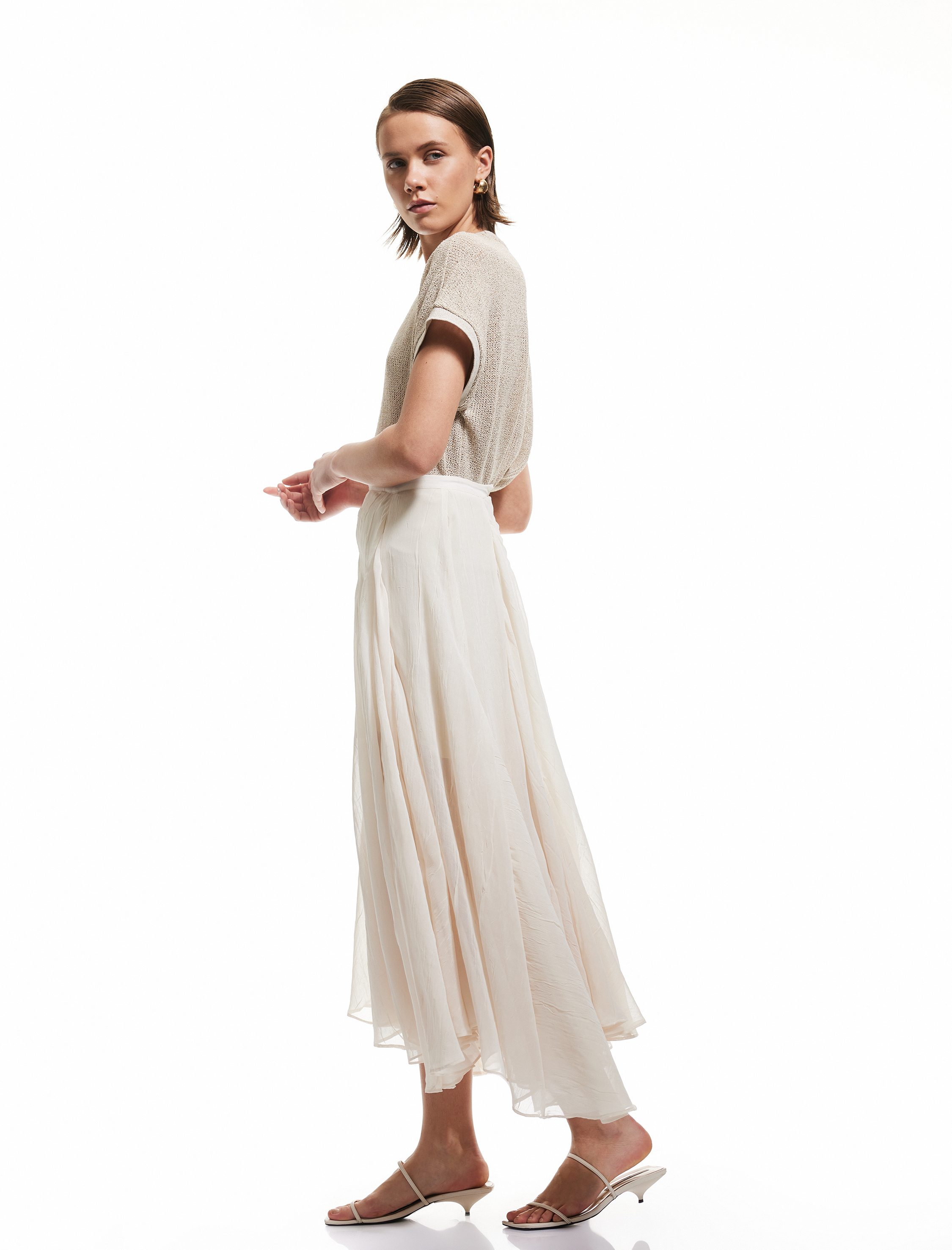   Yarım Astarlı Transparan Fırfırlı Uzun Kloş Tül Etek