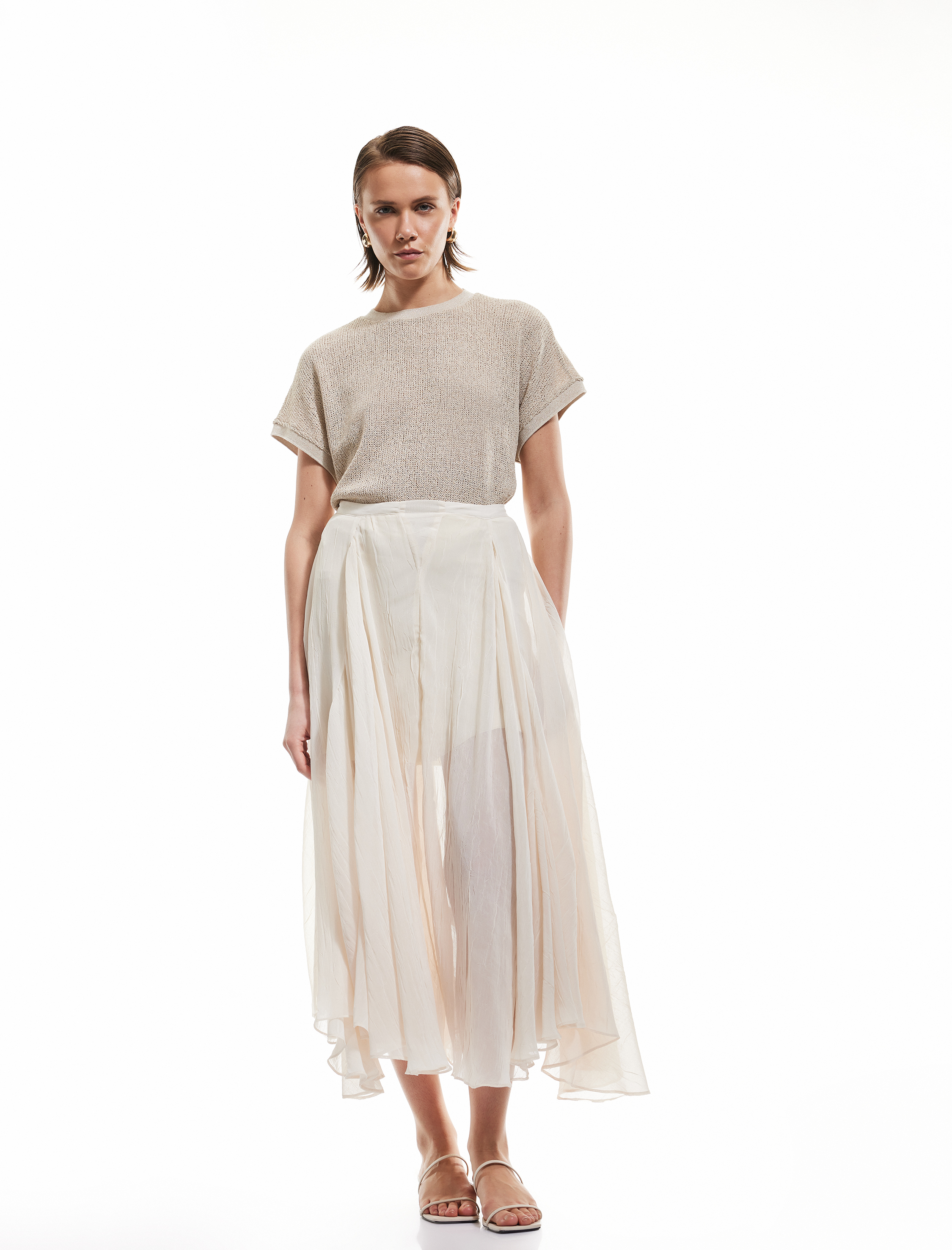   Yarım Astarlı Transparan Fırfırlı Uzun Kloş Tül Etek