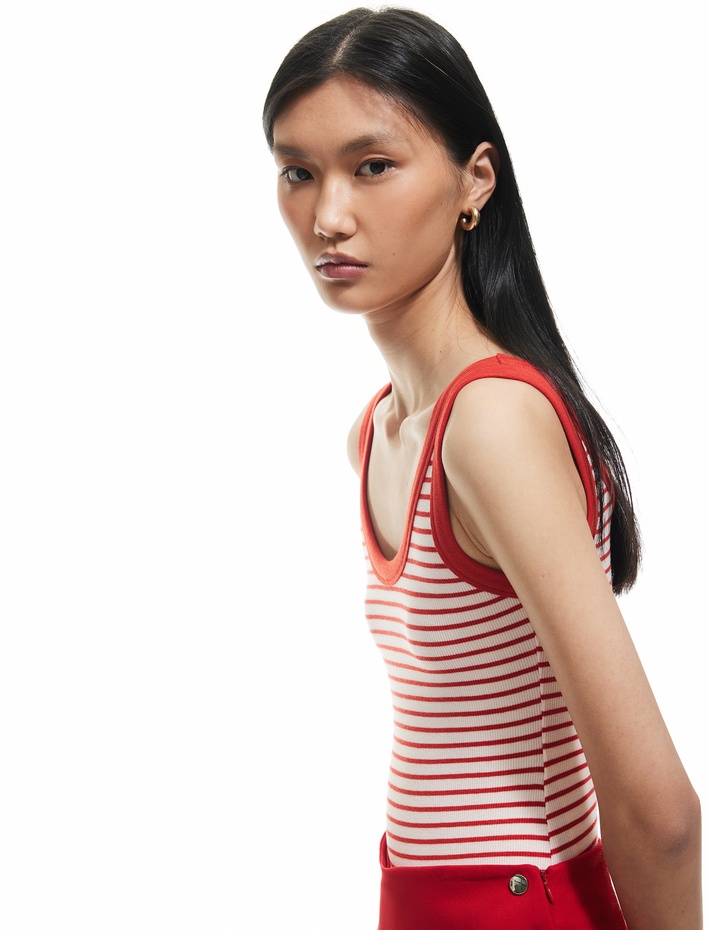  Alttan Çıt Çıtlı U Yaka Kalın Askılı Çizgili Bodysuit