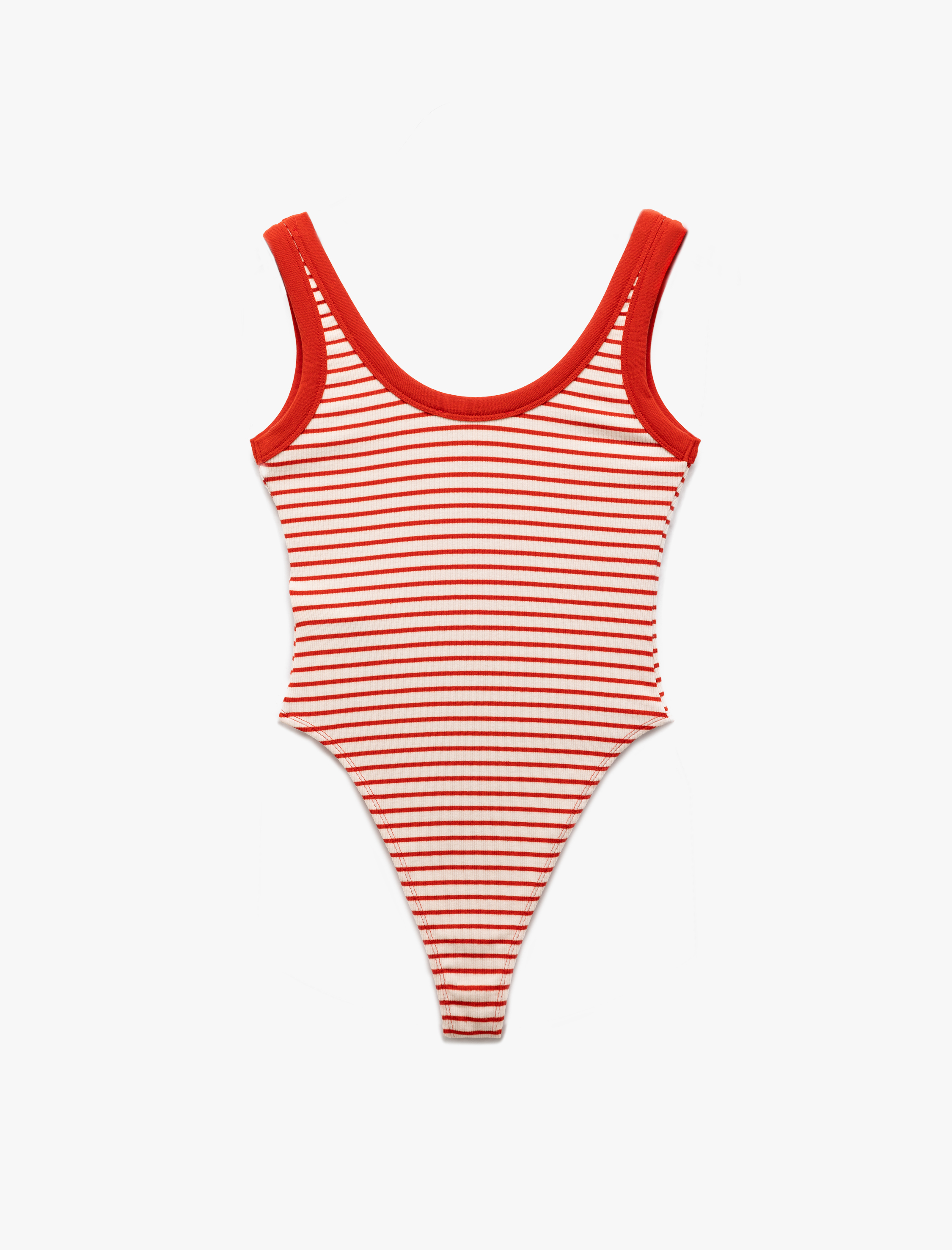   Alttan Çıt Çıtlı U Yaka Kalın Askılı Çizgili Bodysuit