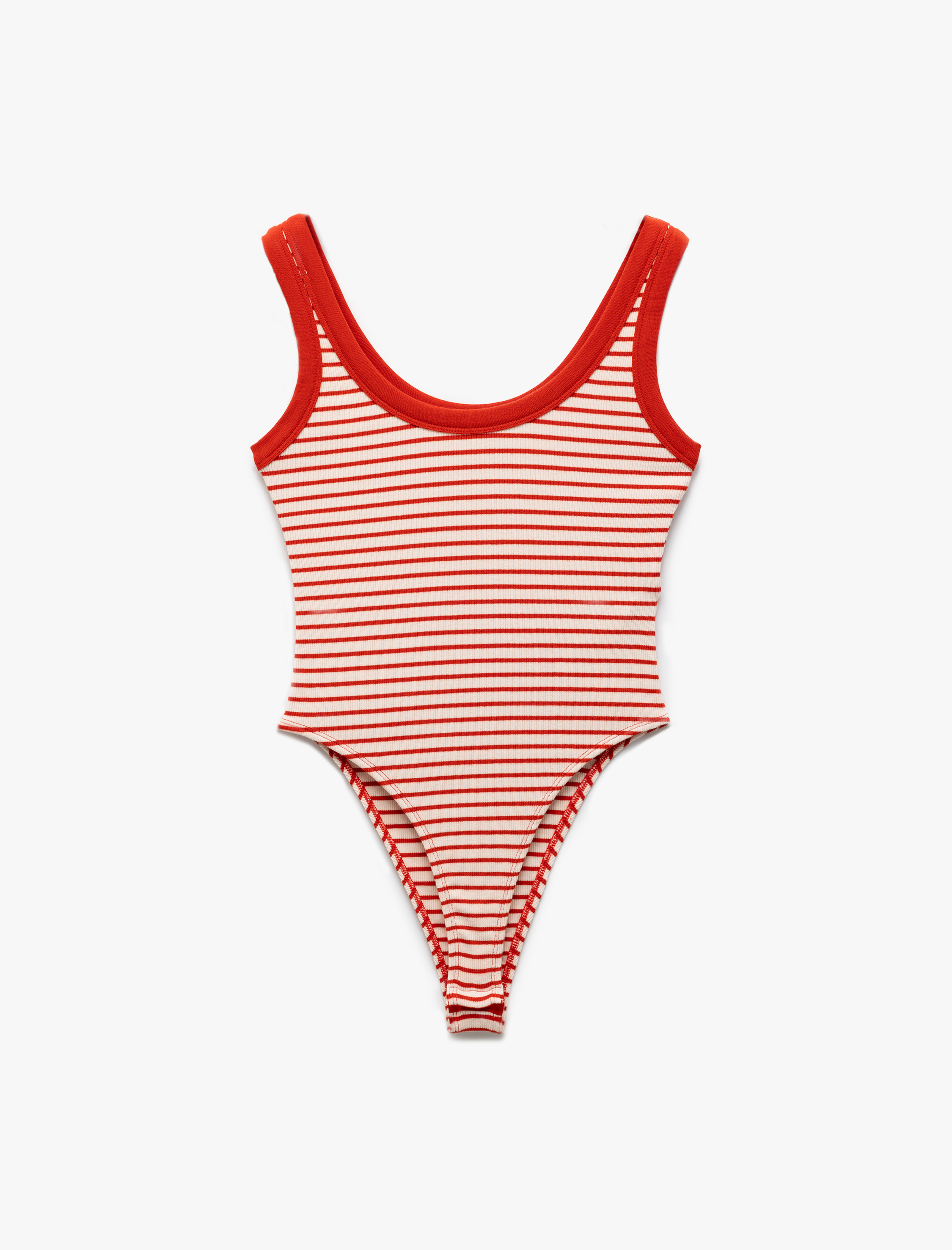   Alttan Çıt Çıtlı U Yaka Kalın Askılı Çizgili Bodysuit