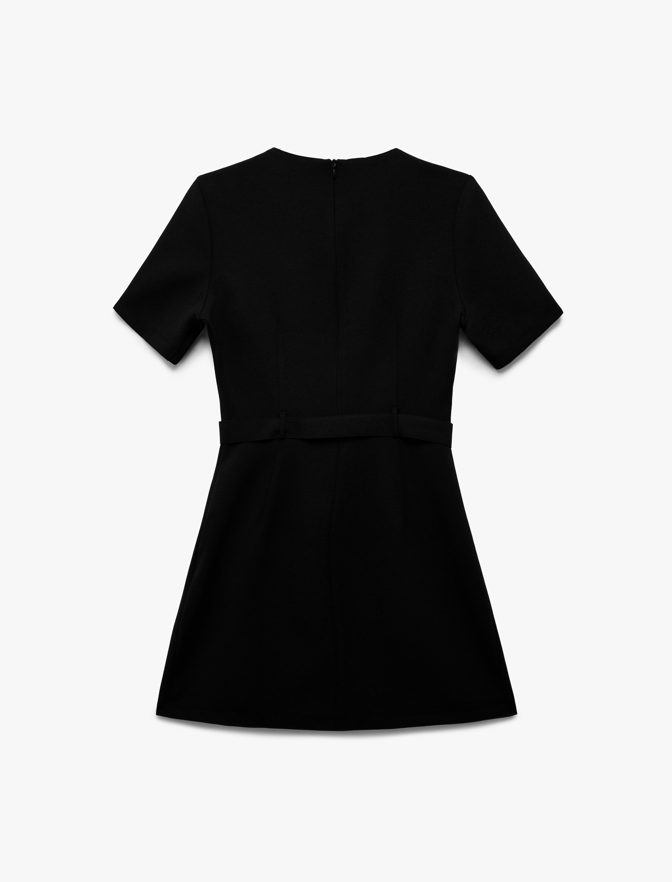   Düğmeli Yuvarlak Yaka Kısa Kollu A Kesim Diz Üstü Elbise