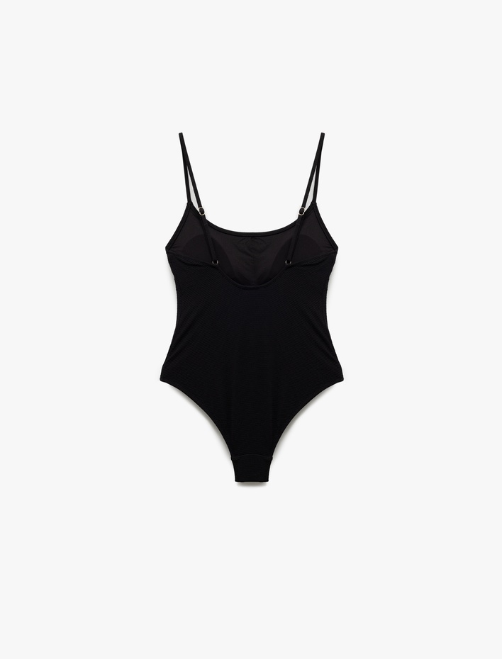  Hafif Destekli Dokulu İnce Askılı Fit Mayo