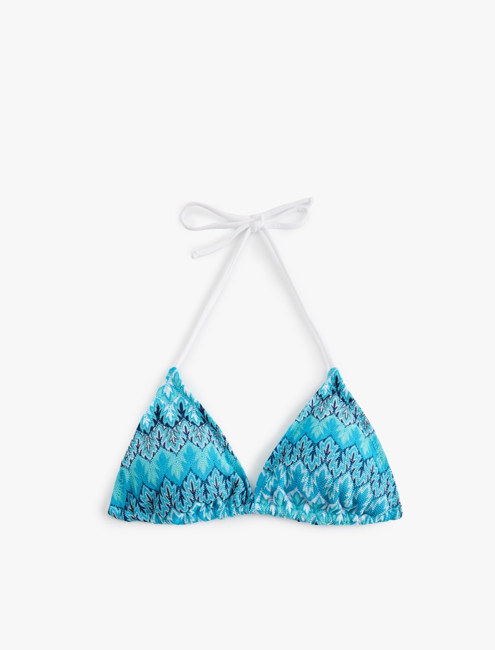  Boyundan Bağlamalı Desenli Üçgen Bikini Üstü